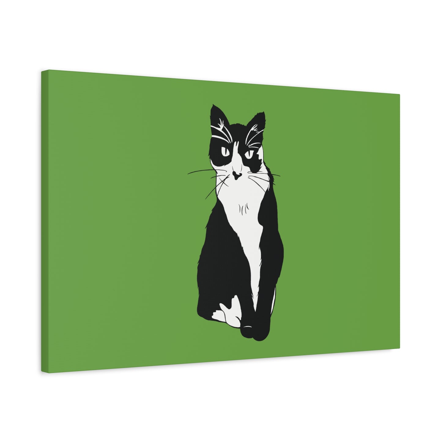 Cat Canvas on Green (B&W Style Cat) - Cat Drawing Art