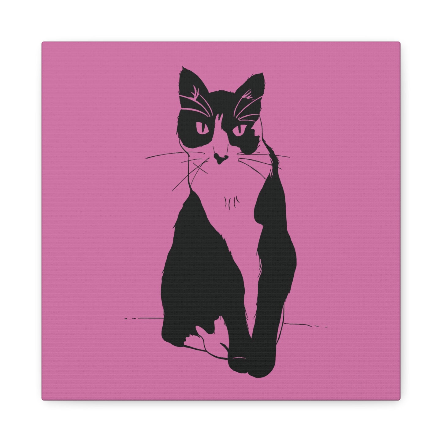 Cat Canvas Print on Pink (Transparent Style Cat) - Cat Drawing Art