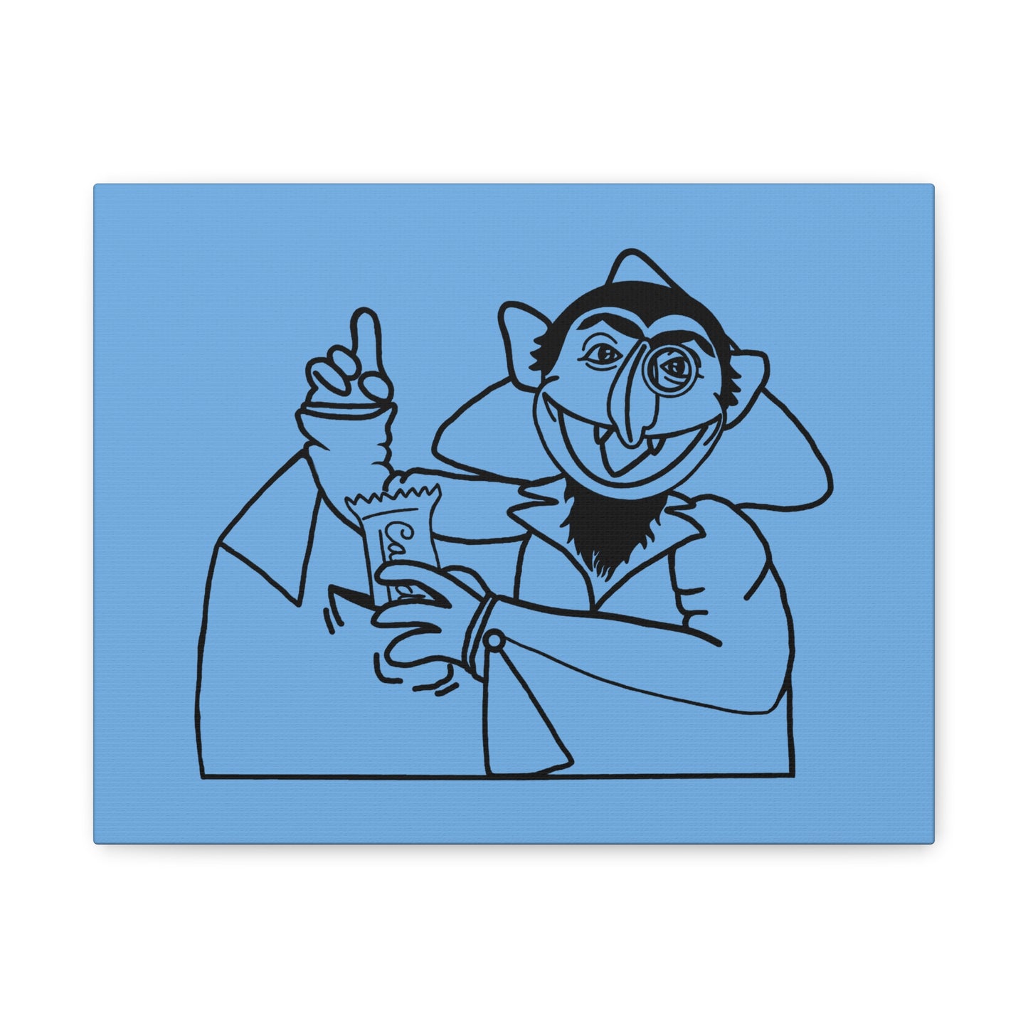 The Count Stealing Candy Outline Canvas Print Light Blue - Sesame Street The Count Parody Art