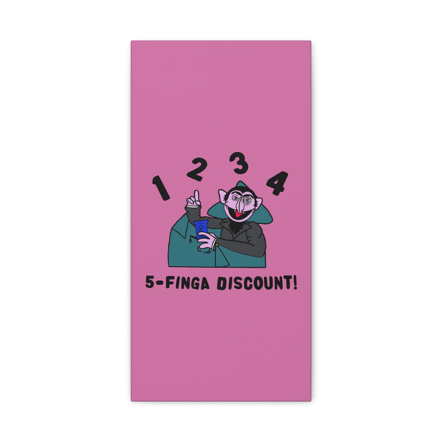 Five Finger Discount Canvas Print Light Pink - Sesame Street The Count Parody Art Print