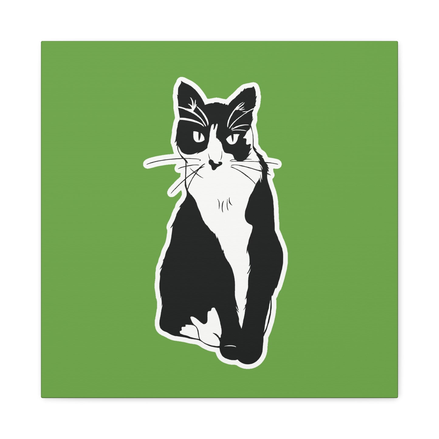Cat Canvas Print on Green (B&W Style Cat) - Cat Drawing Art