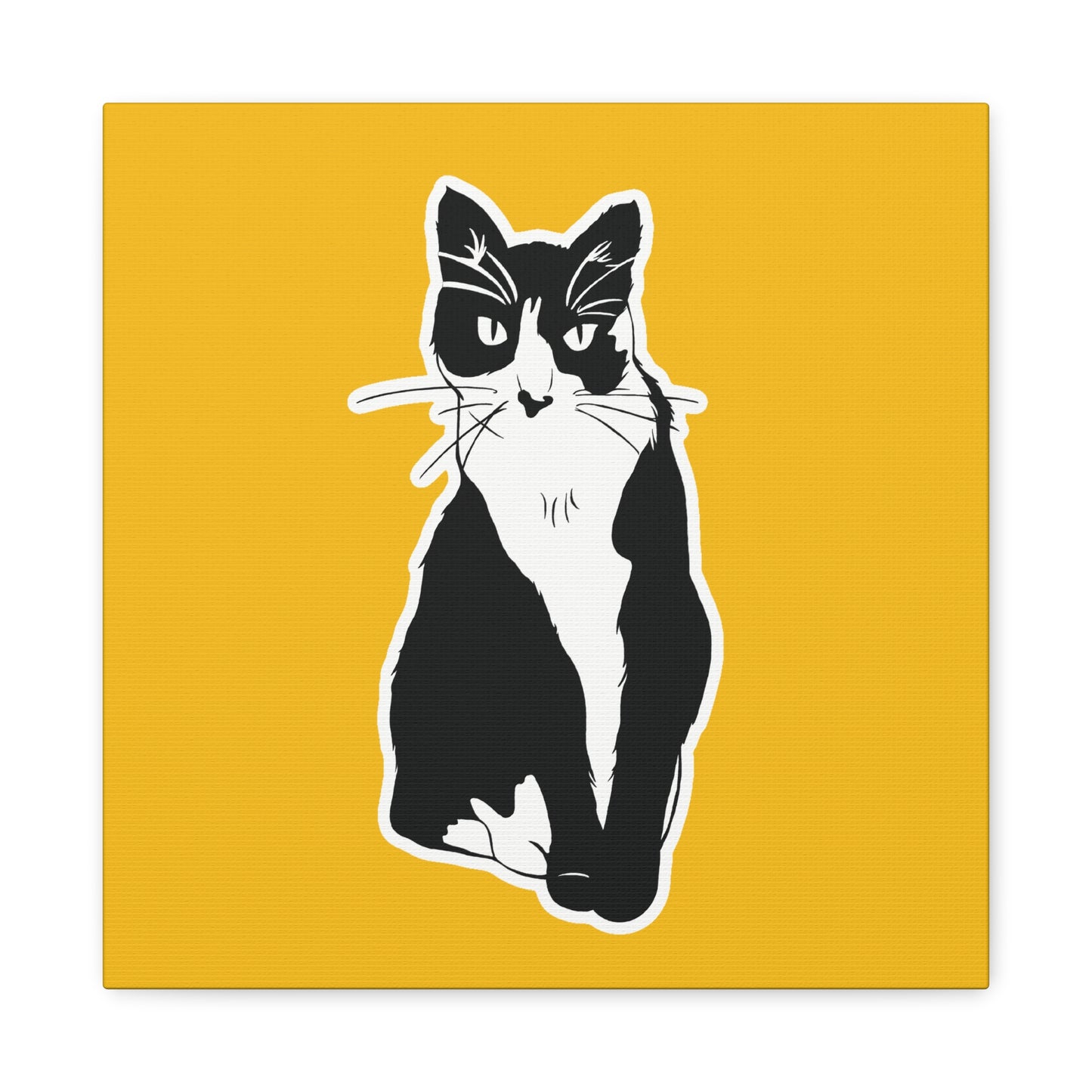 Cat Canvas Print on Yellow (Sticker Style Cat) - Cat Drawing Art