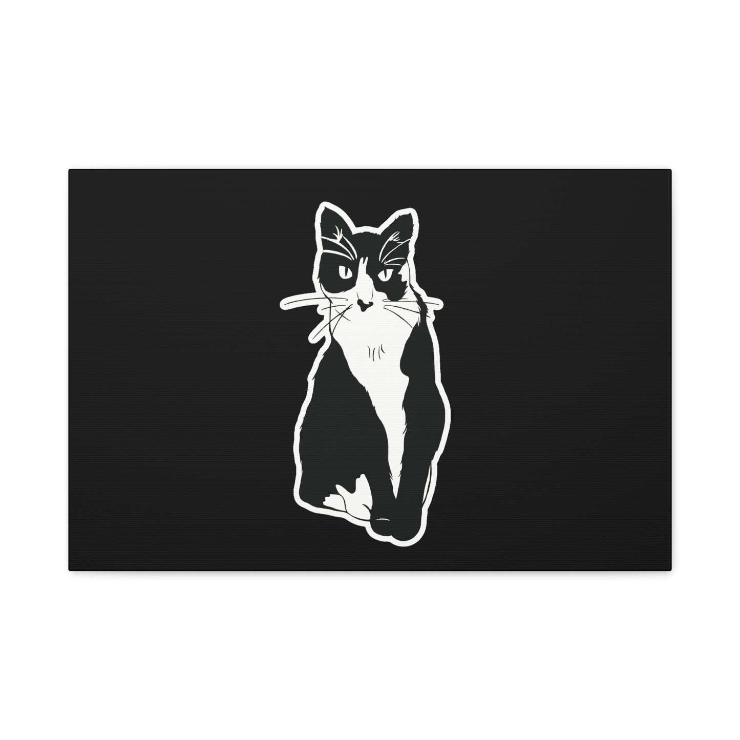 Cat Canvas Print on Black (Sticker Style Cat) - Cat Drawing Art