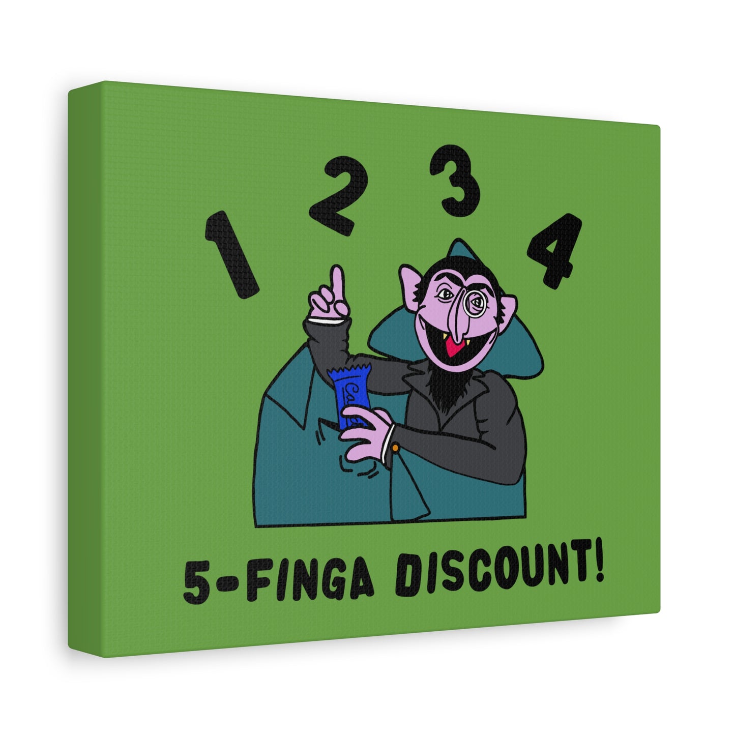 Five Finger Discount Canvas Print Green - Sesame Street The Count Parody Art Print