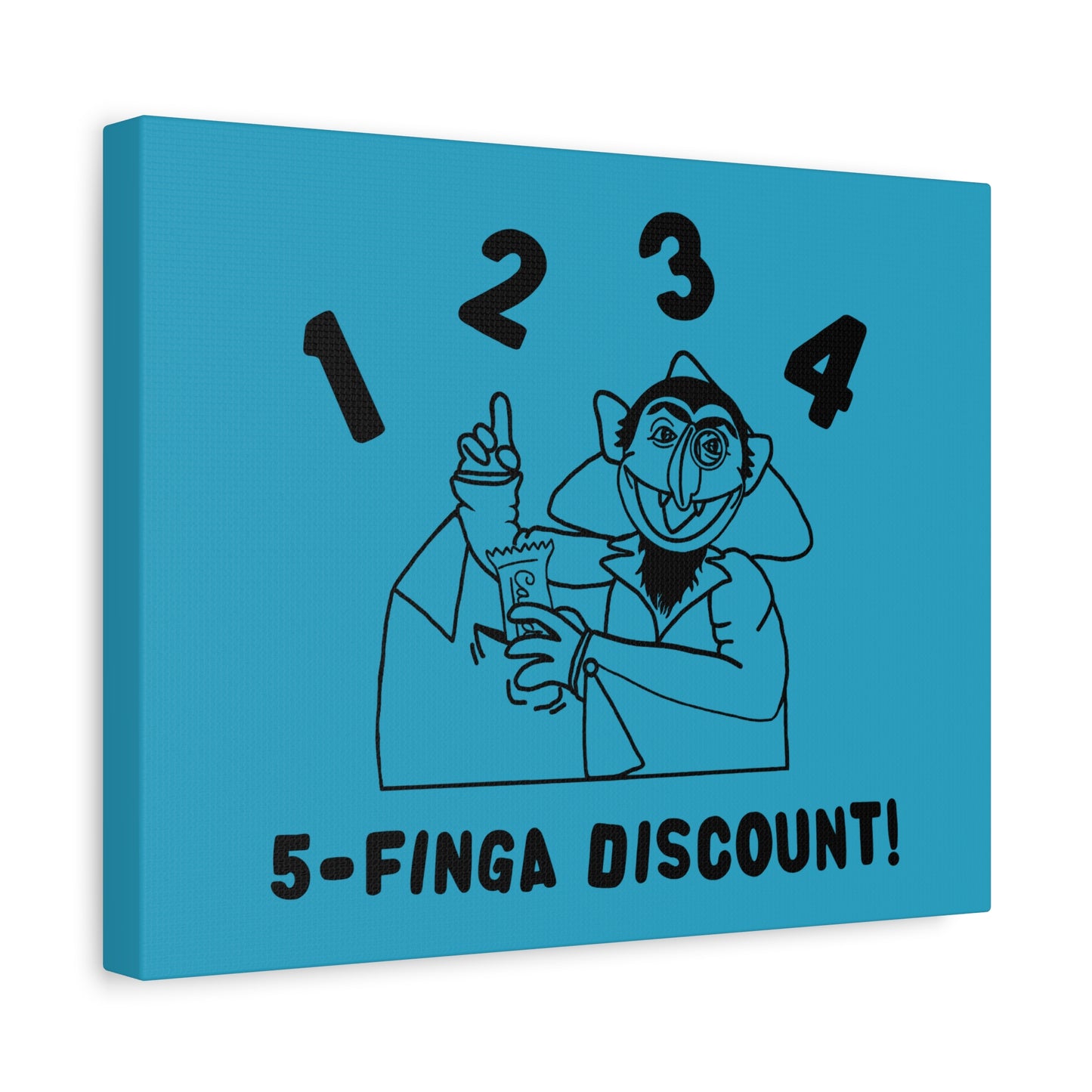 Five Finger Discount Outline Canvas Print Turquoise - Sesame Street The Count Parody Art Print