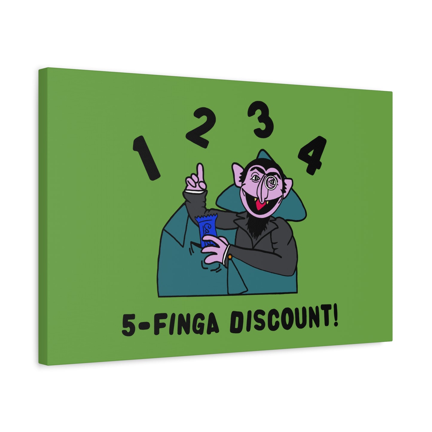 Five Finger Discount Canvas Print Green - Sesame Street The Count Parody Art Print