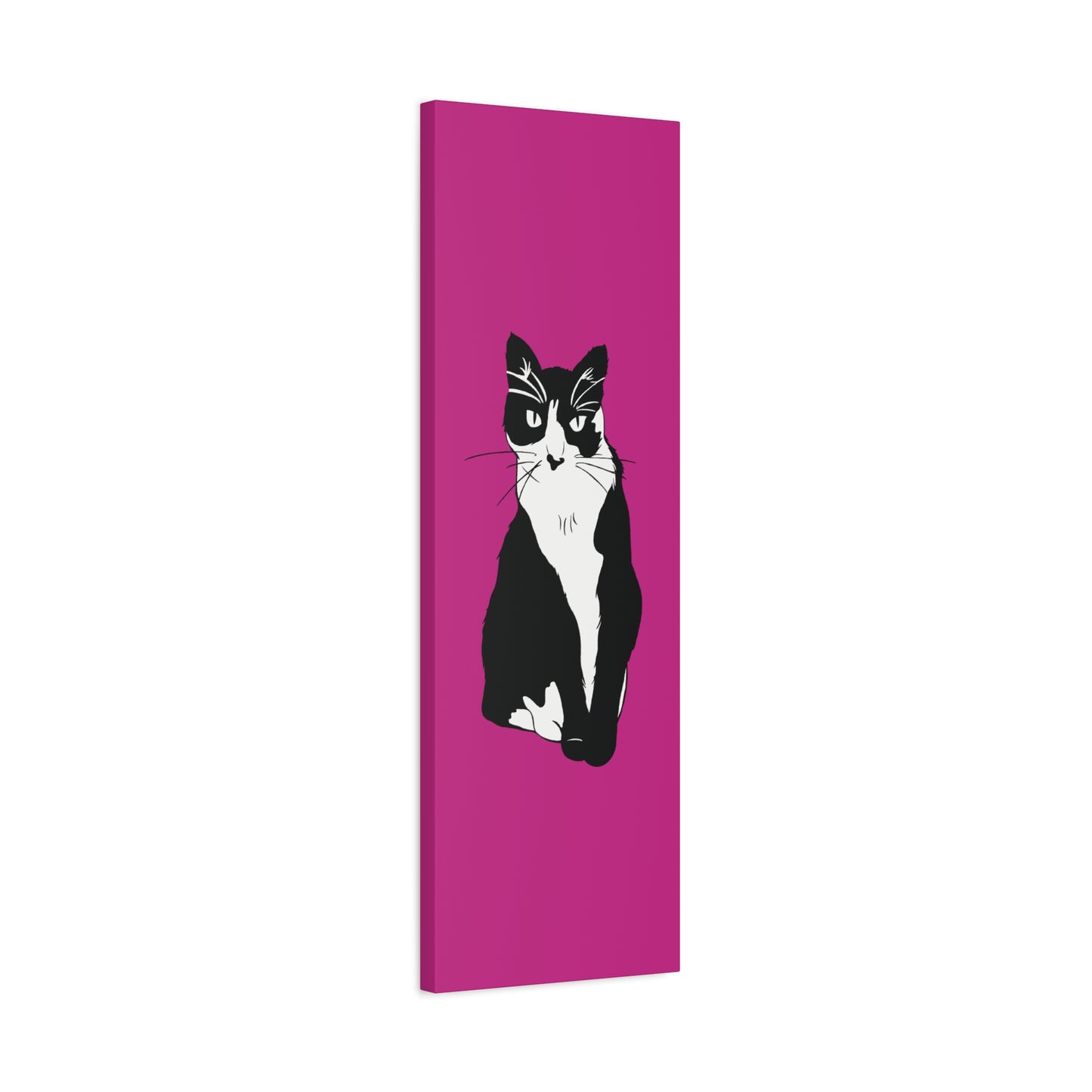 Cat Canvas on Pink (B&W Style Cat) - Cat Drawing Art
