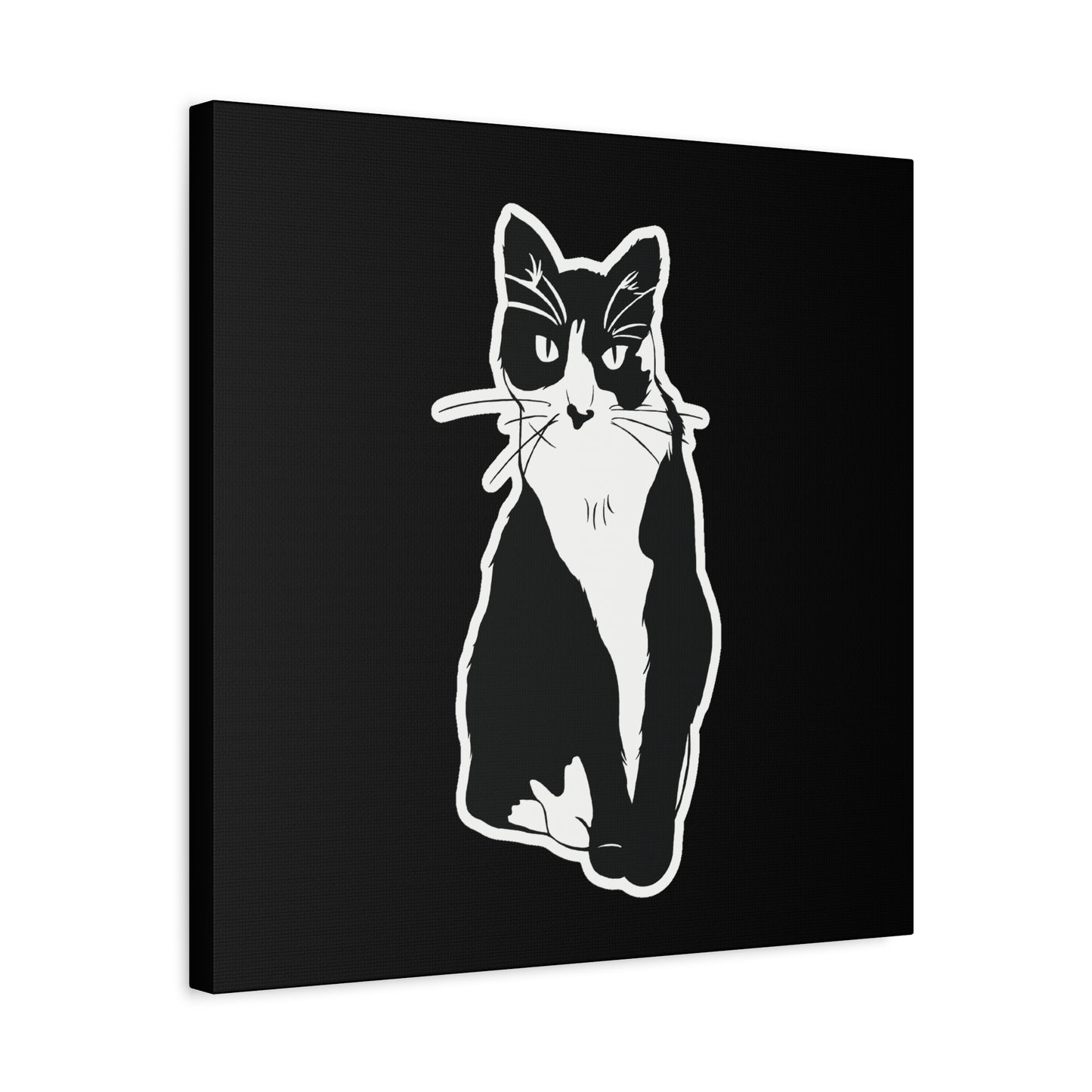 Cat Canvas Print on Black (Sticker Style Cat) - Cat Drawing Art