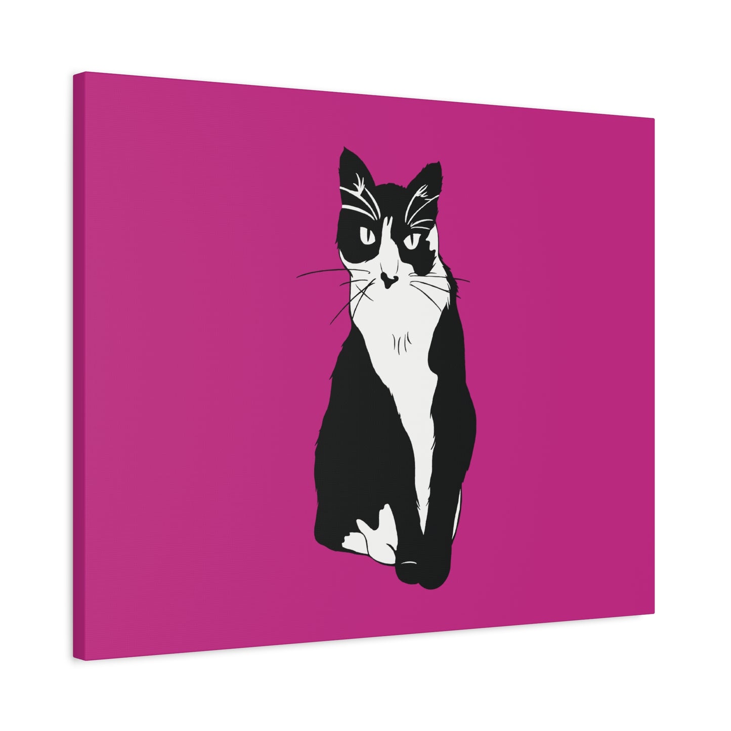 Cat Canvas on Pink (B&W Style Cat) - Cat Drawing Art