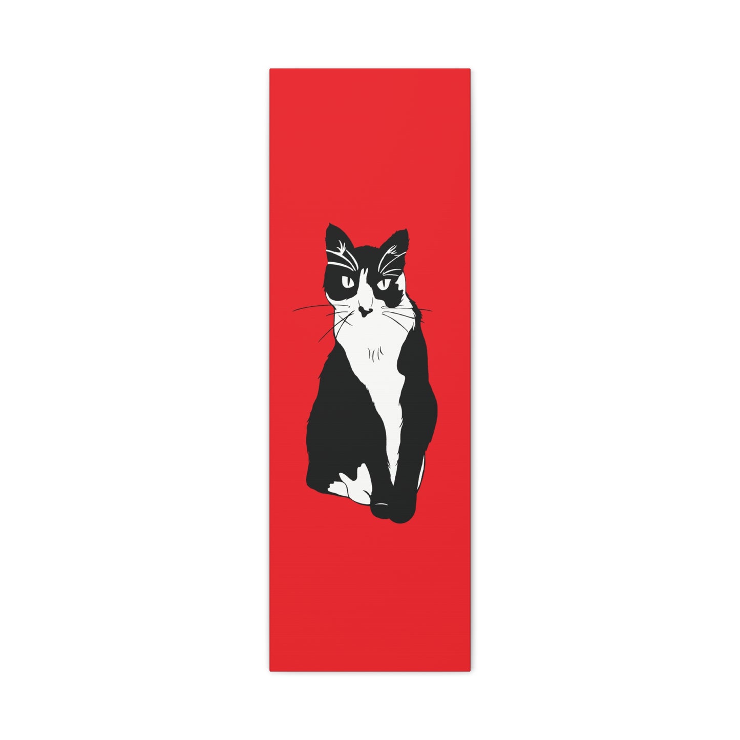 Cat Canvas on Red (B&W Style Cat) - Cat Drawing Art
