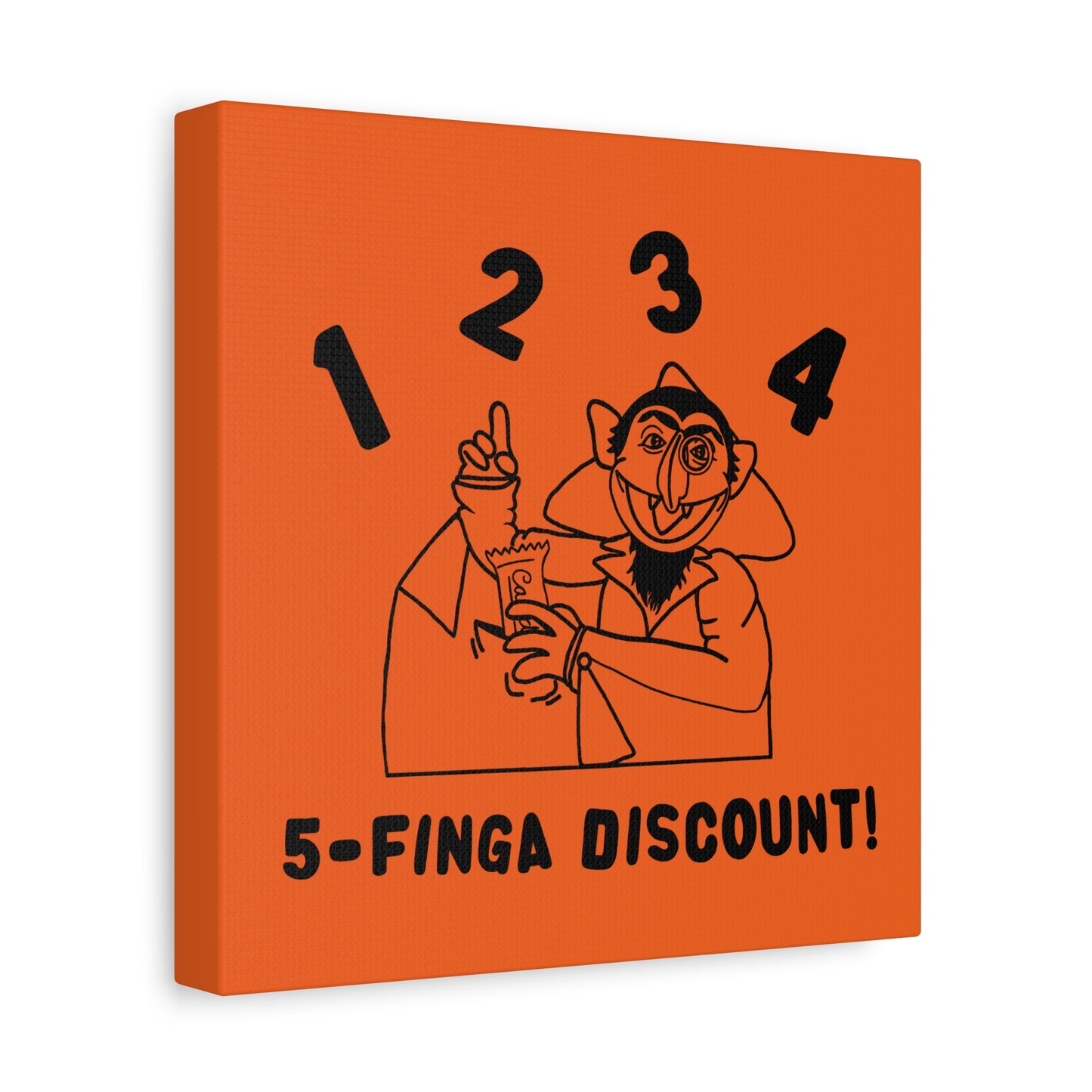 Five Finger Discount Outline Canvas Print Orange - Sesame Street The Count Parody Art Print