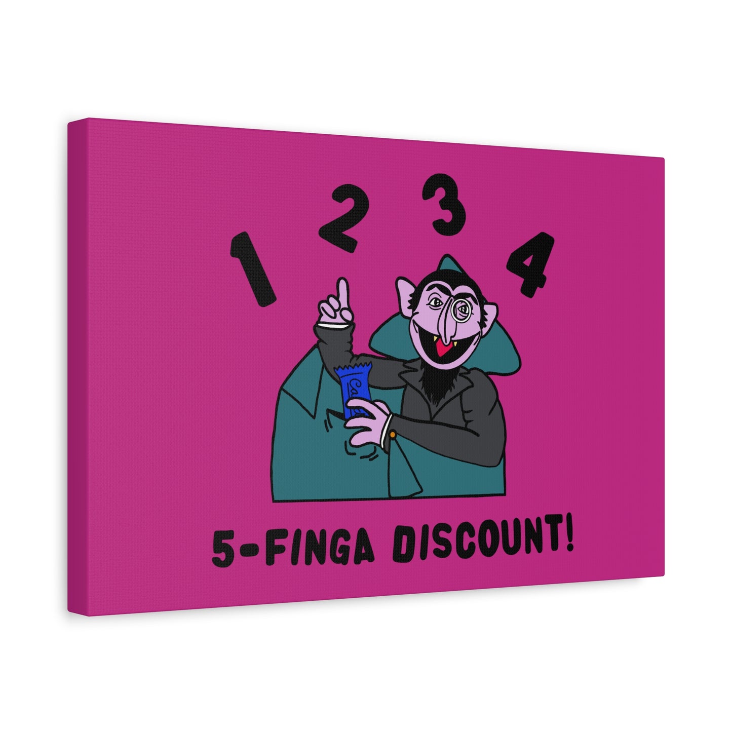 Five Finger Discount Canvas Print Pink - Sesame Street The Count Parody Art Print