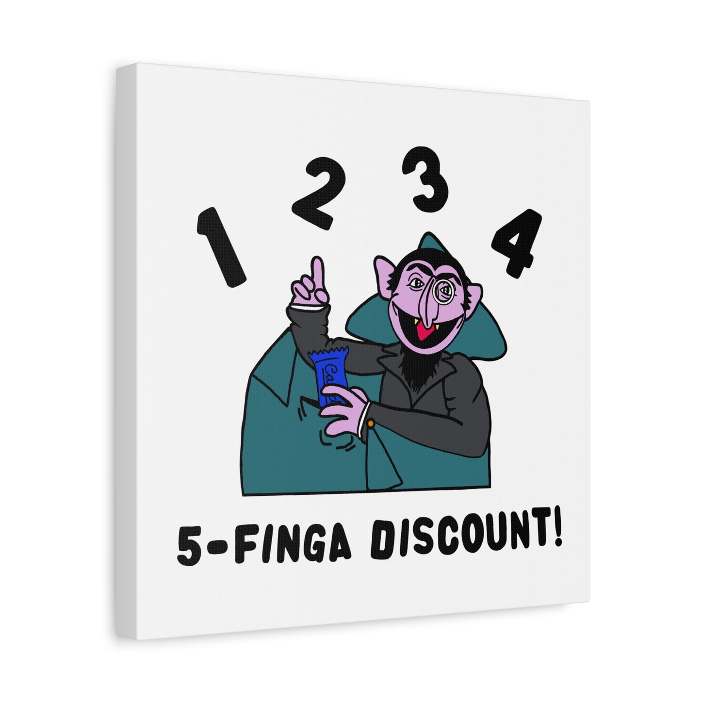 Five Finger Discount Canvas Print White - Sesame Street The Count Parody Art Print