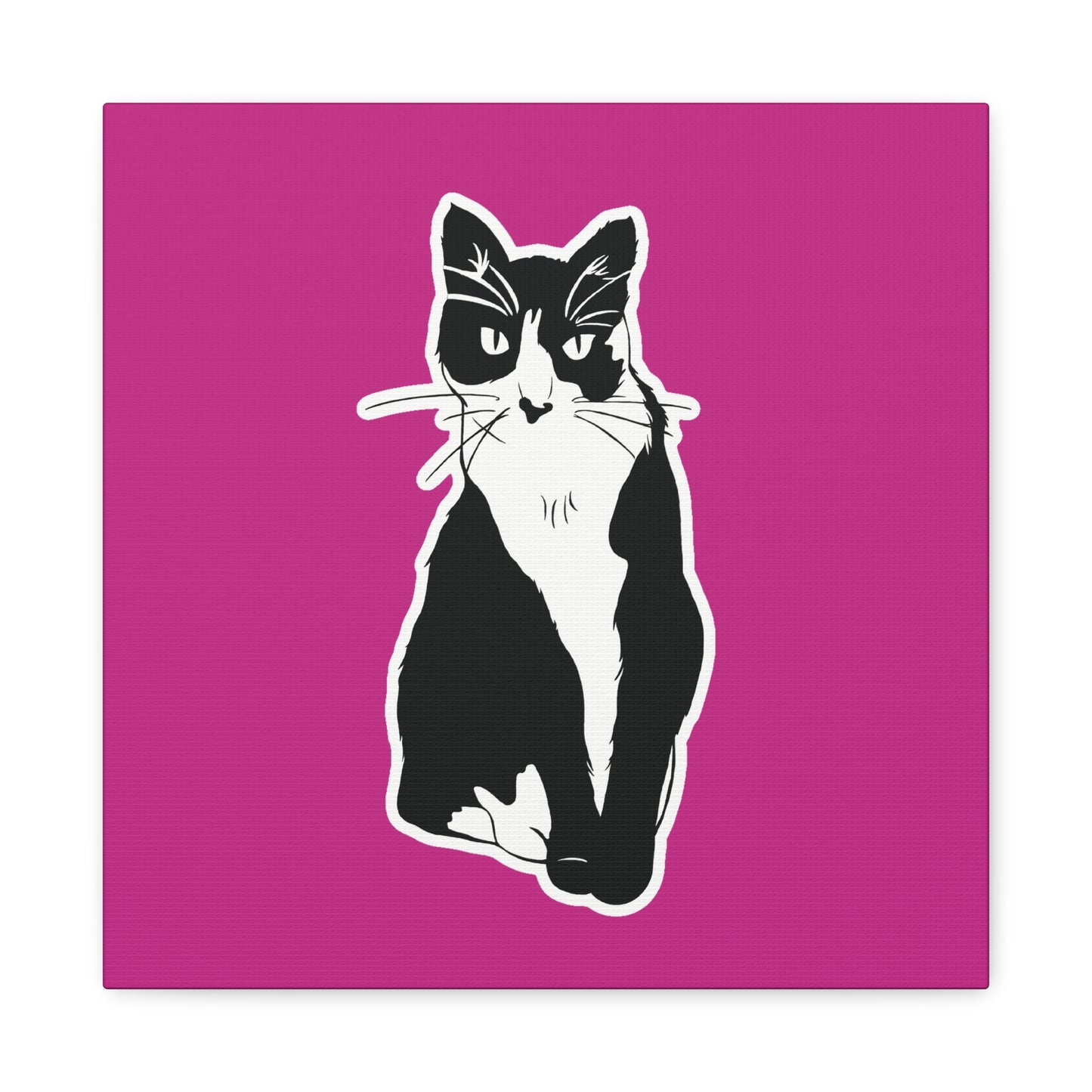 Cat Canvas on Pink (Sticker Style Cat) - Cat Drawing Art