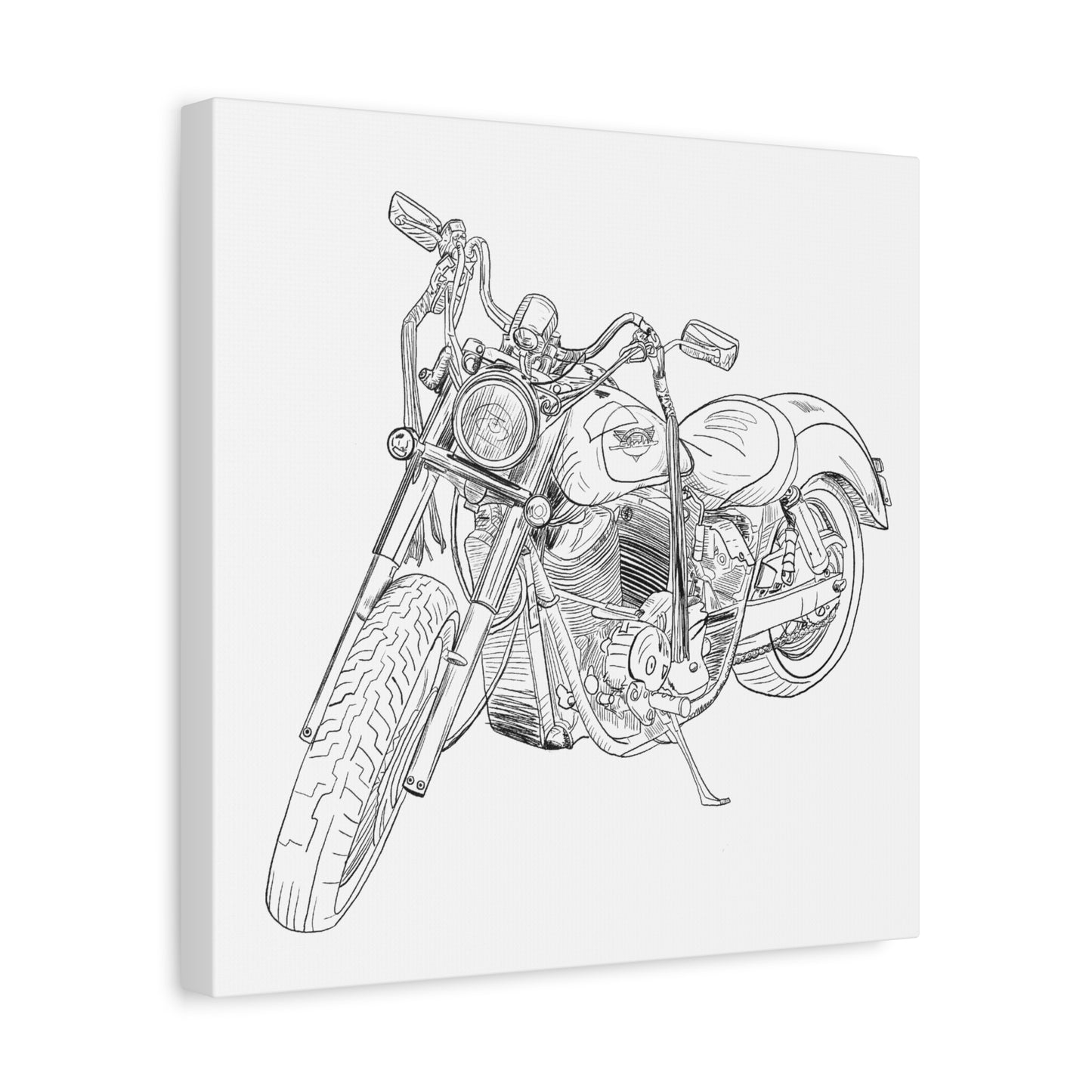 Ride Me Harley Motorcycle Sketch Canvas Print - Black Ink on White Background