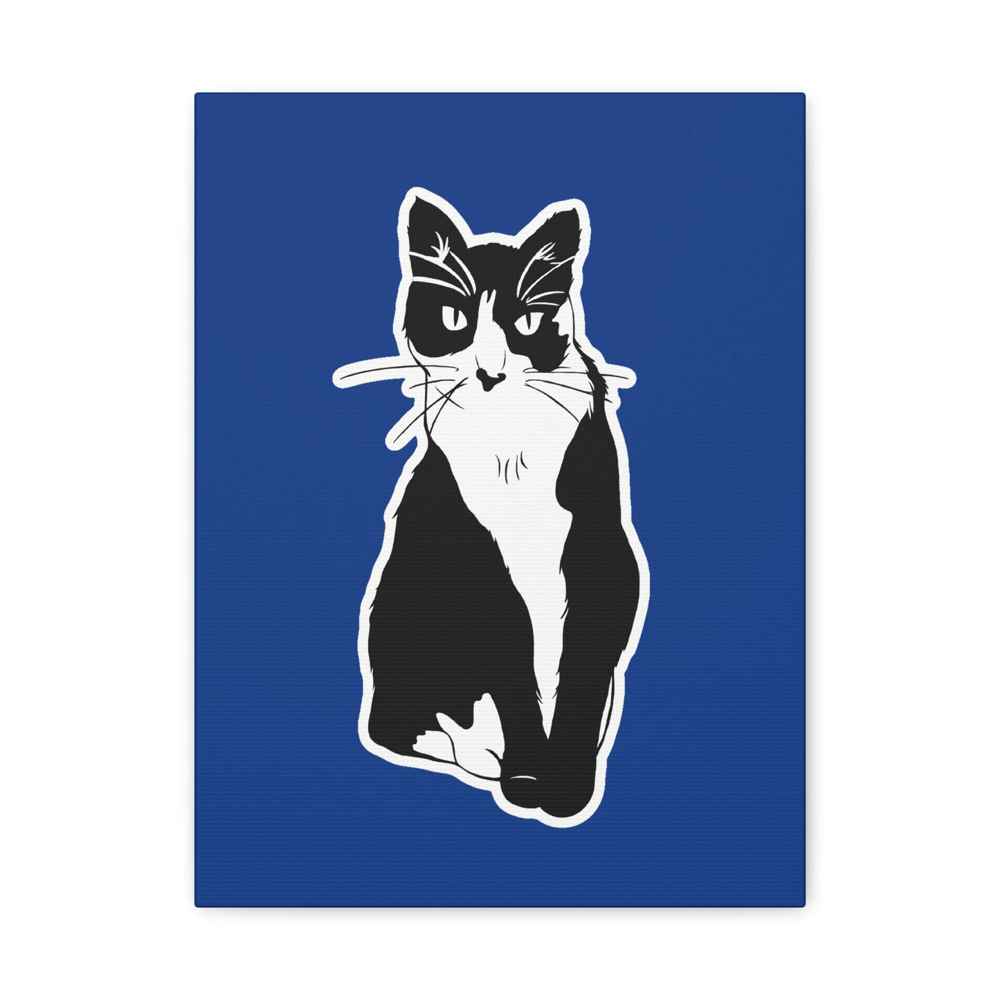 Cat Canvas Print on Dark Blue (Sticker Style Cat) - Cat Drawing Art