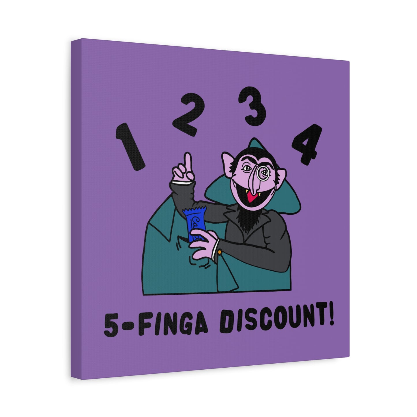 Five Finger Discount Canvas Print Light Purple - Sesame Street The Count Parody Art Print