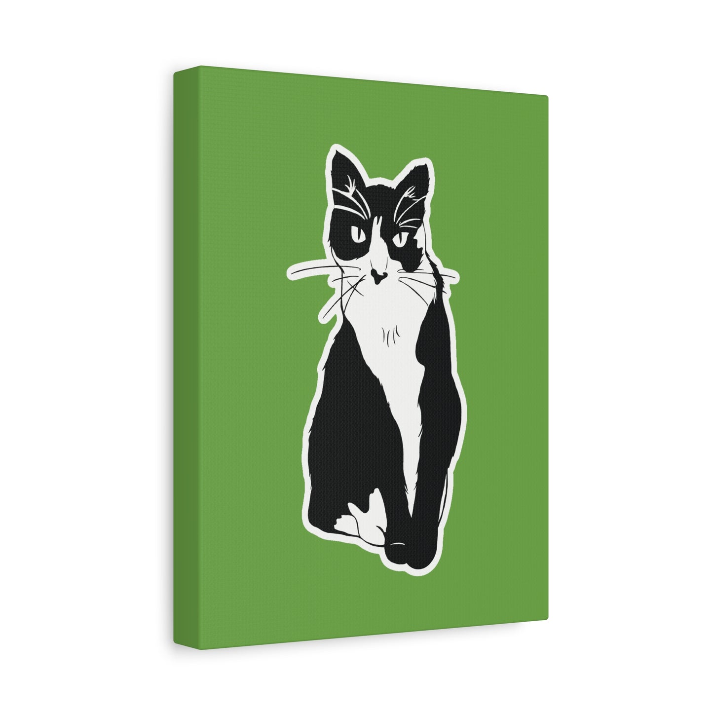 Cat Canvas Print on Green (B&W Style Cat) - Cat Drawing Art