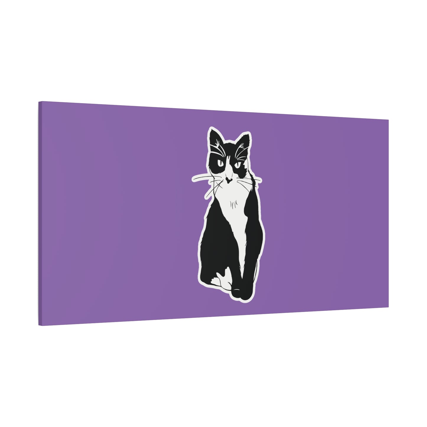 Cat Canvas on Light Purple (Sticker Style Cat) - Cat Drawing Art