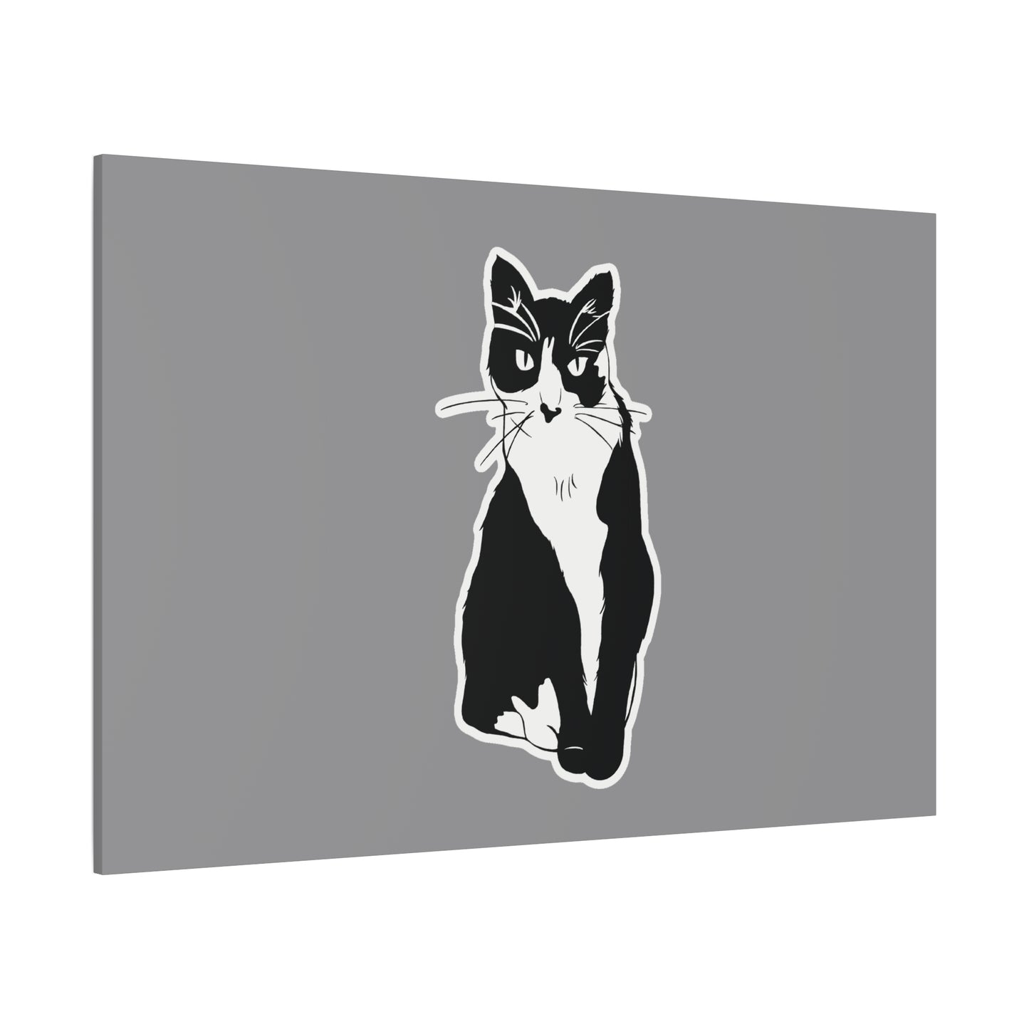 Cat Canvas Print on Grey (Sticker Style Cat) - Cat Drawing Wall Art