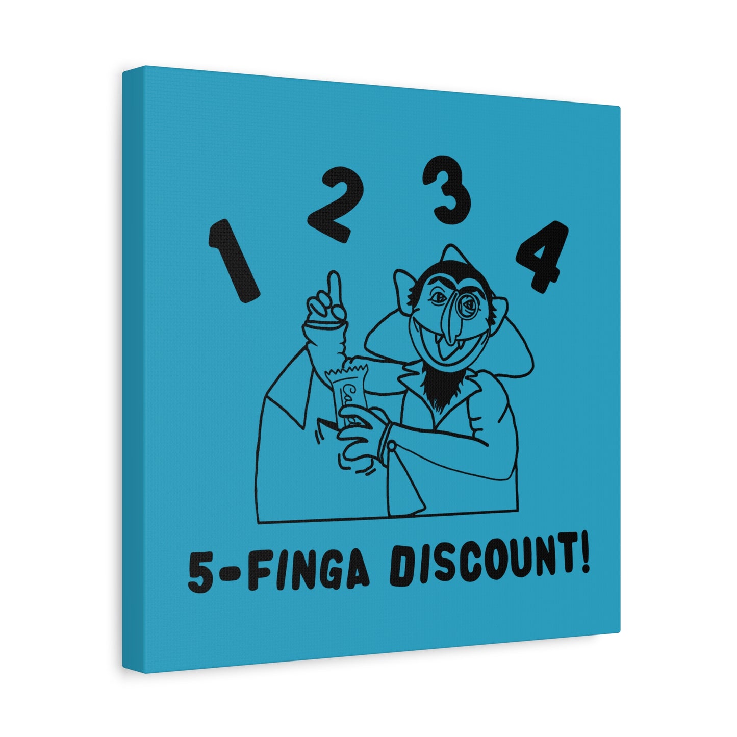 Five Finger Discount Outline Canvas Print Turquoise - Sesame Street The Count Parody Art Print