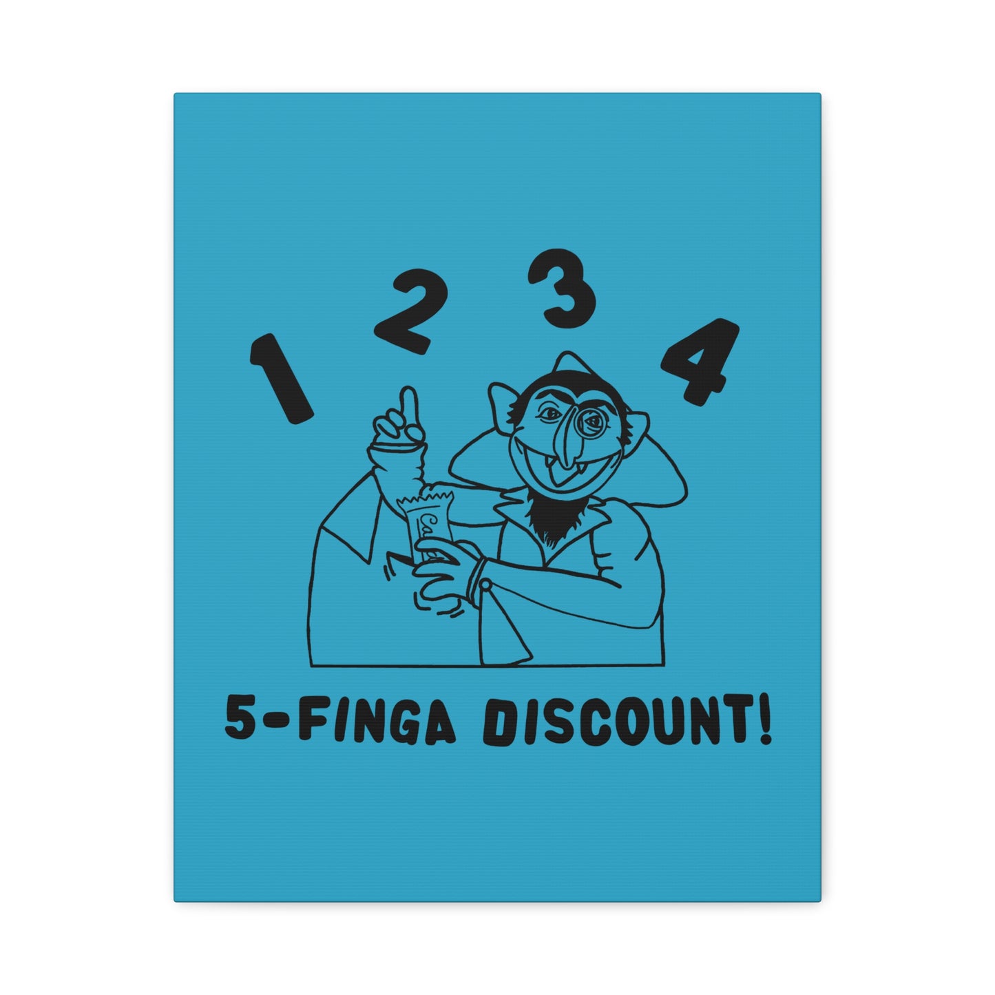 Five Finger Discount Outline Canvas Print Turquoise - Sesame Street The Count Parody Art Print