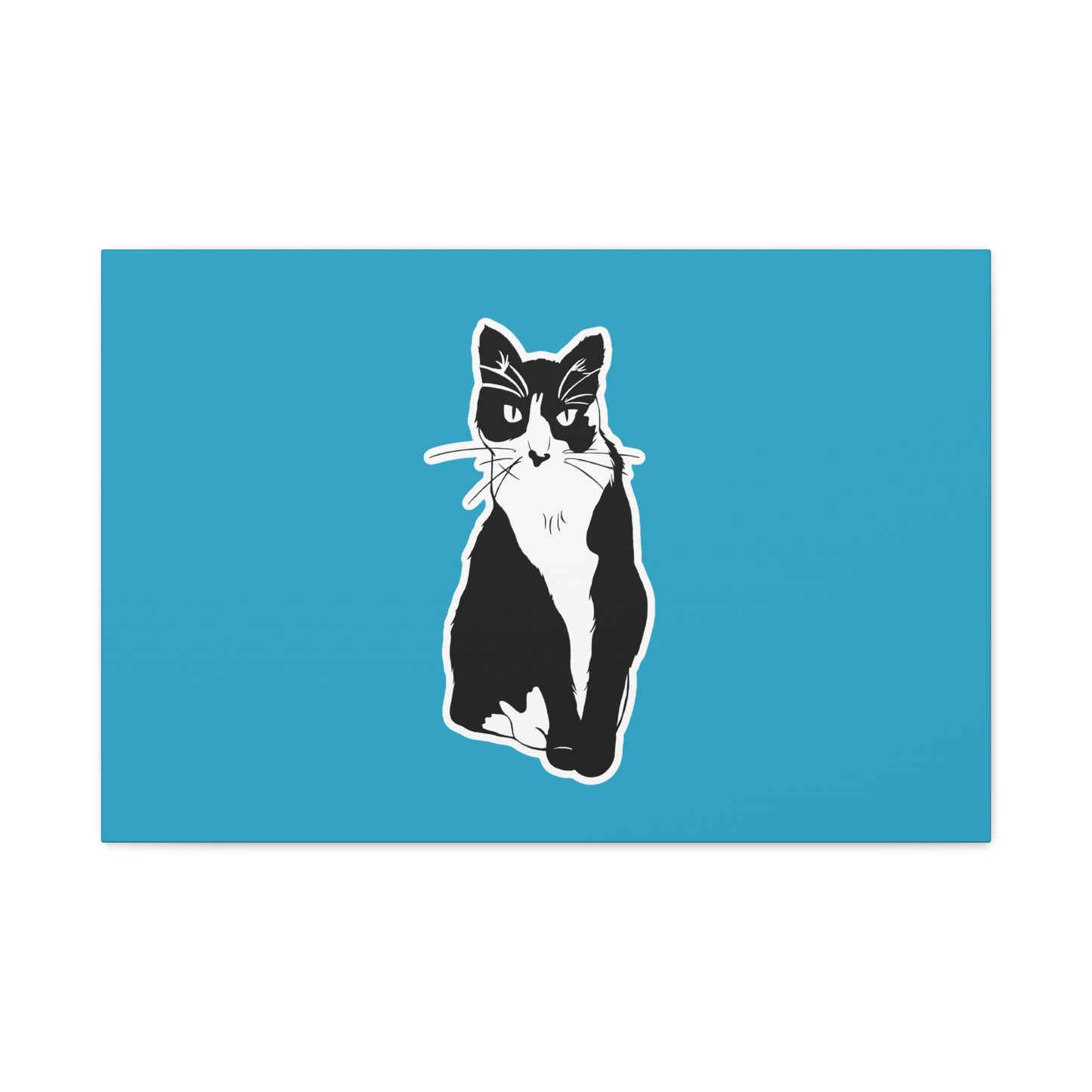 Cat Canvas Print on Turquoise (Sticker Style Cat) - Cat Drawing Art