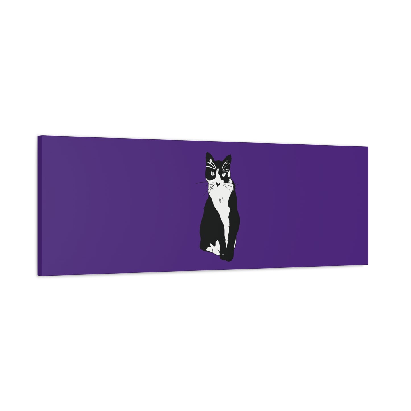Cat Canvas on Purple (B&W Style Cat) - Cat Drawing Art
