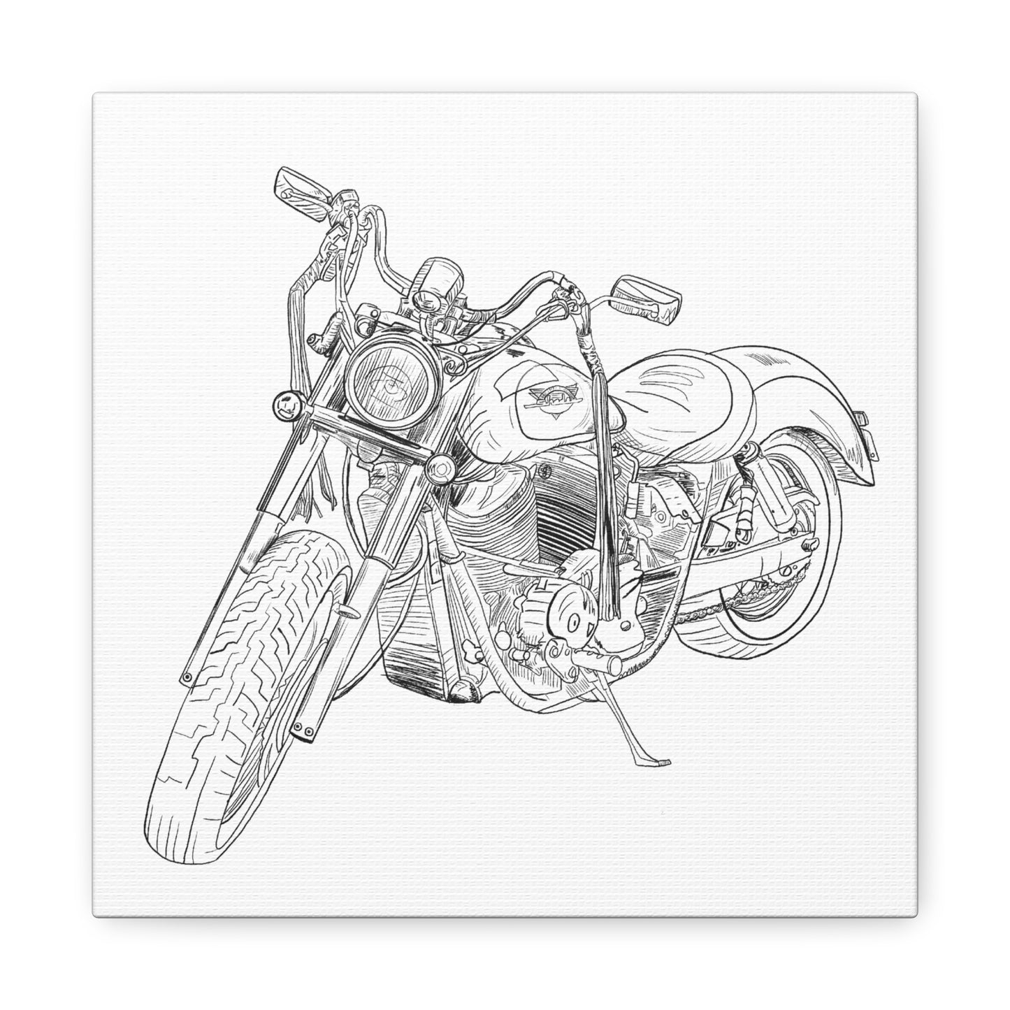 Ride Me Harley Motorcycle Sketch Canvas Print - Black Ink on White Background