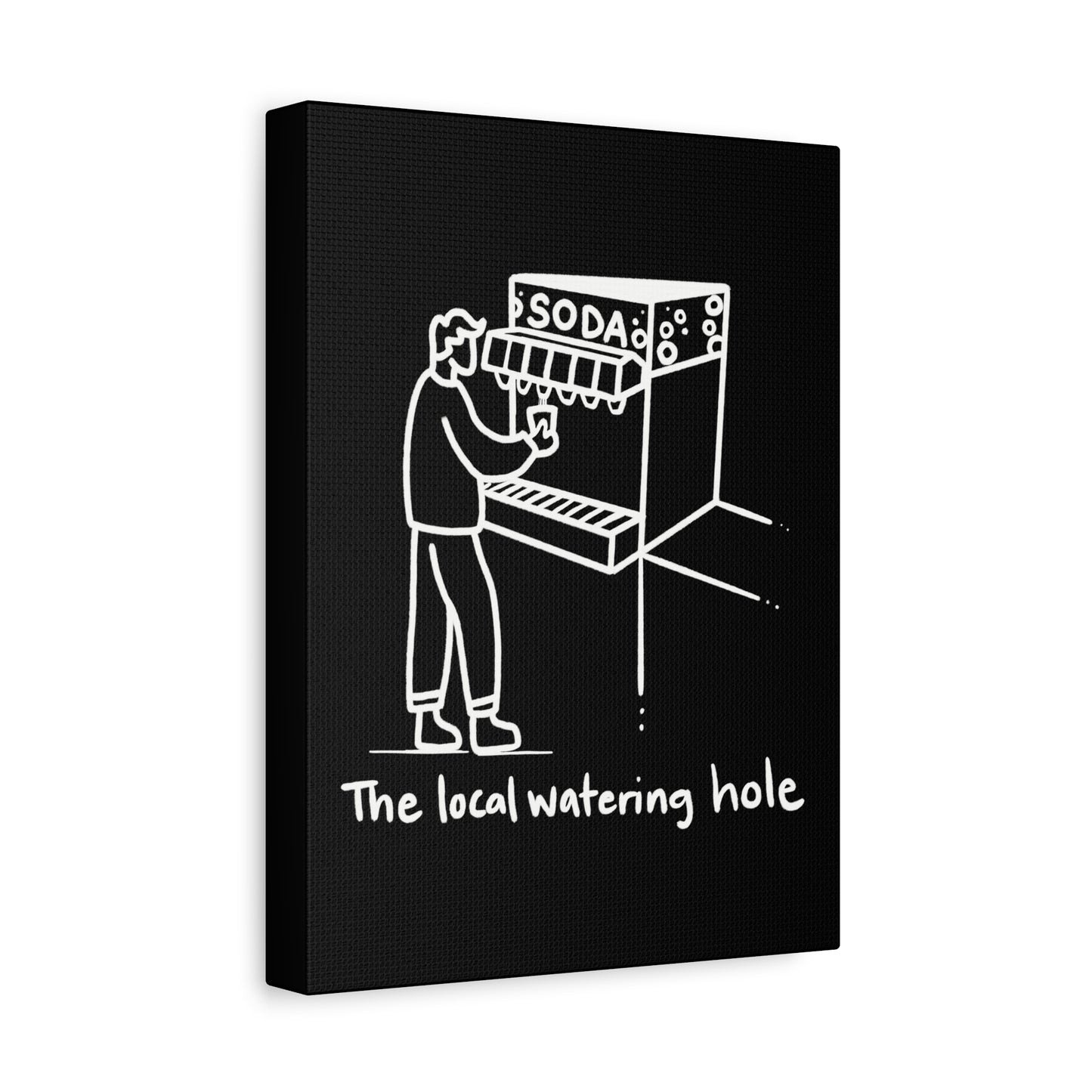 Local Watering Hole Canvas Print - White Ink on Black Background