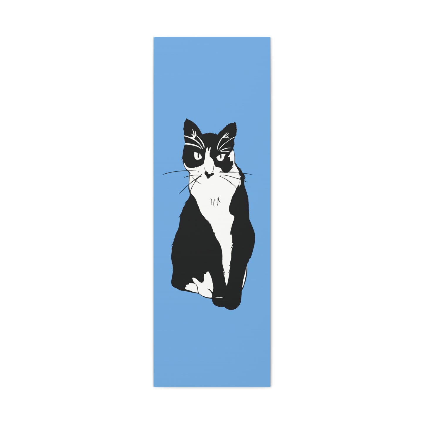 Cat Canvas on Light Blue (B&W Style Cat) - Cat Drawing Art