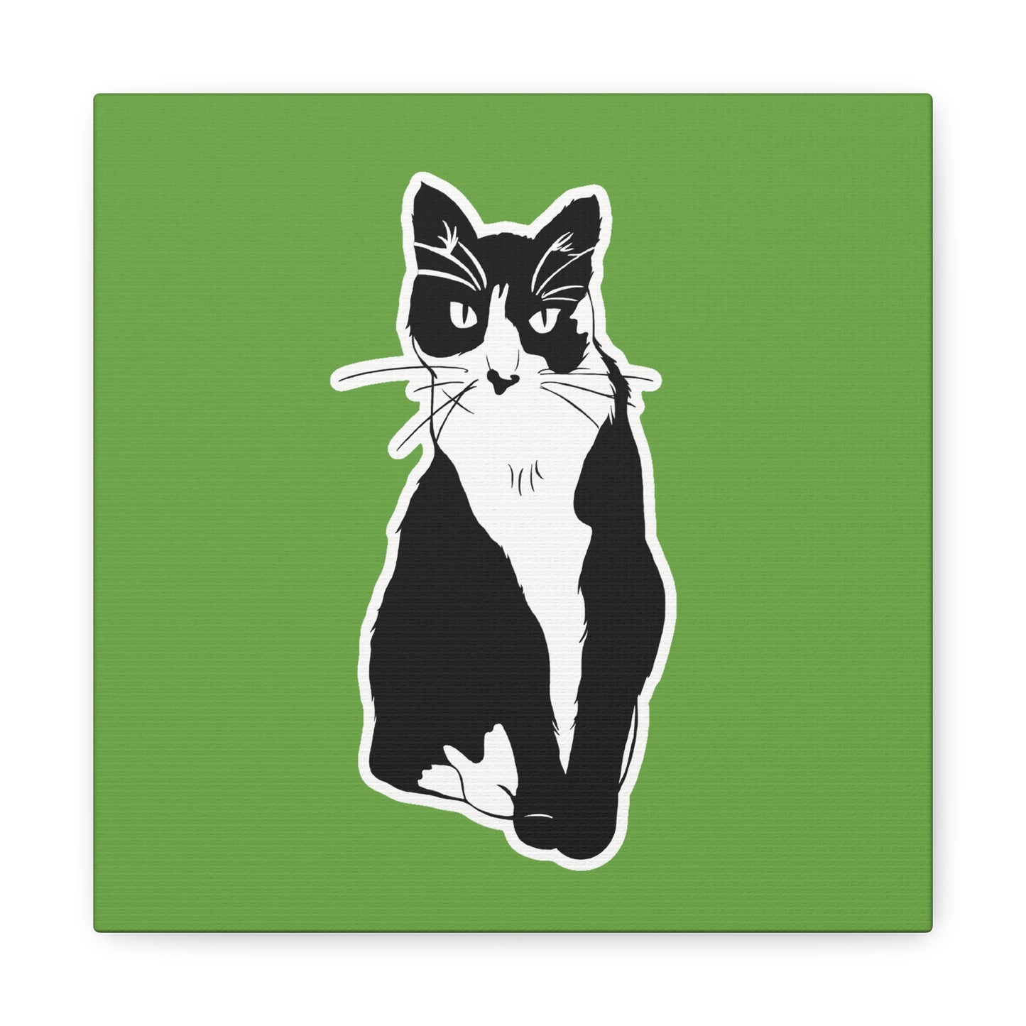 Cat Canvas Print on Green (B&W Style Cat) - Cat Drawing Art
