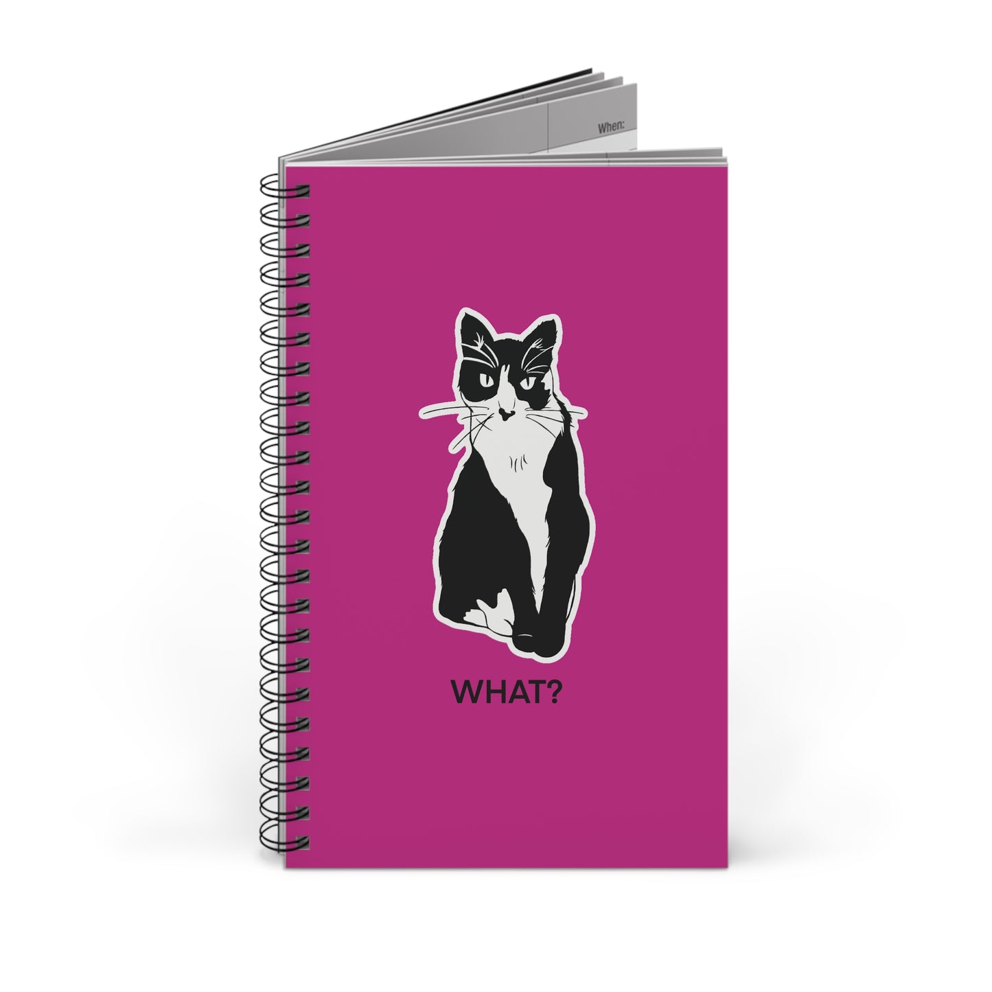Cattitude Notebook in Pink (Sticker Style Cat with Black Writing) - Cat Spiral Notebook