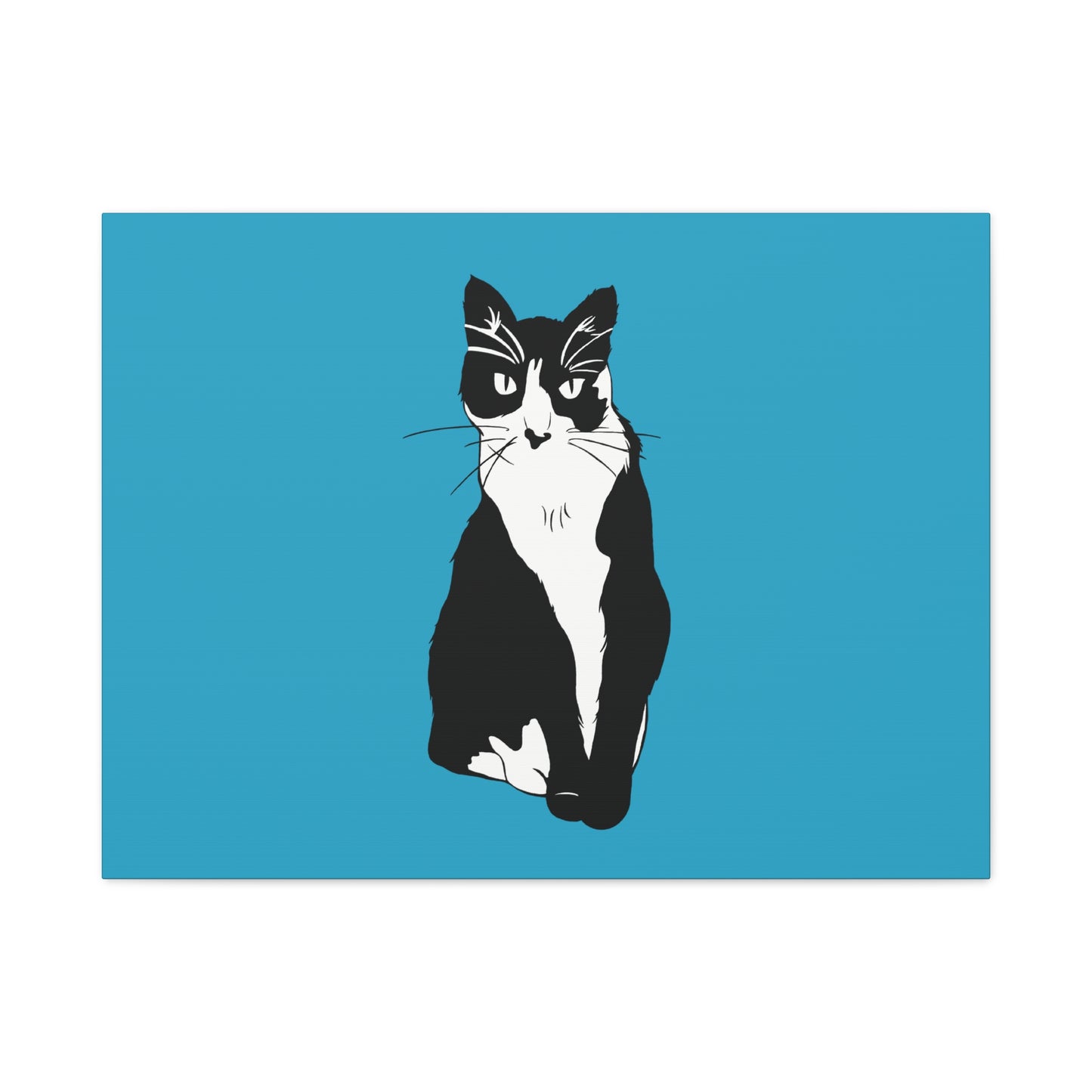Cat Canvas on Turquoise (B&W Style Cat) - Cat Drawing Art