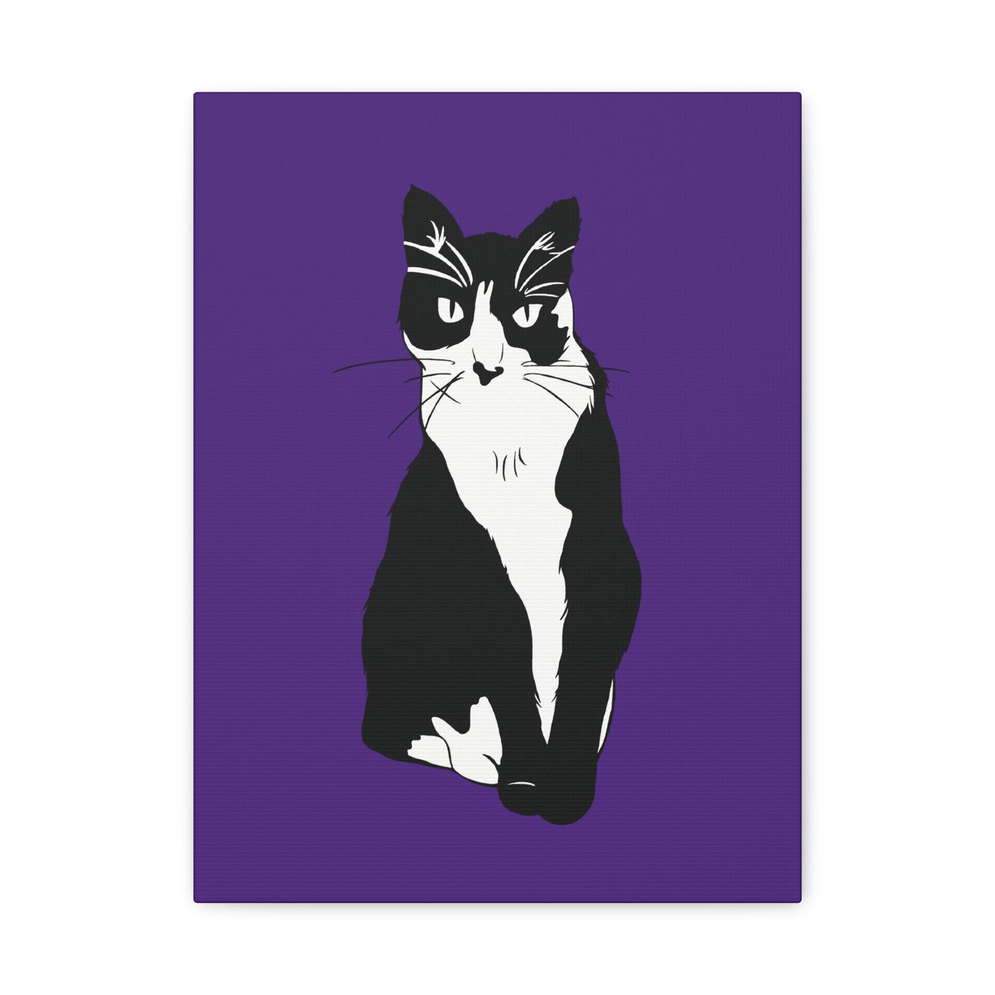 Cat Canvas on Purple (B&W Style Cat) - Cat Drawing Art