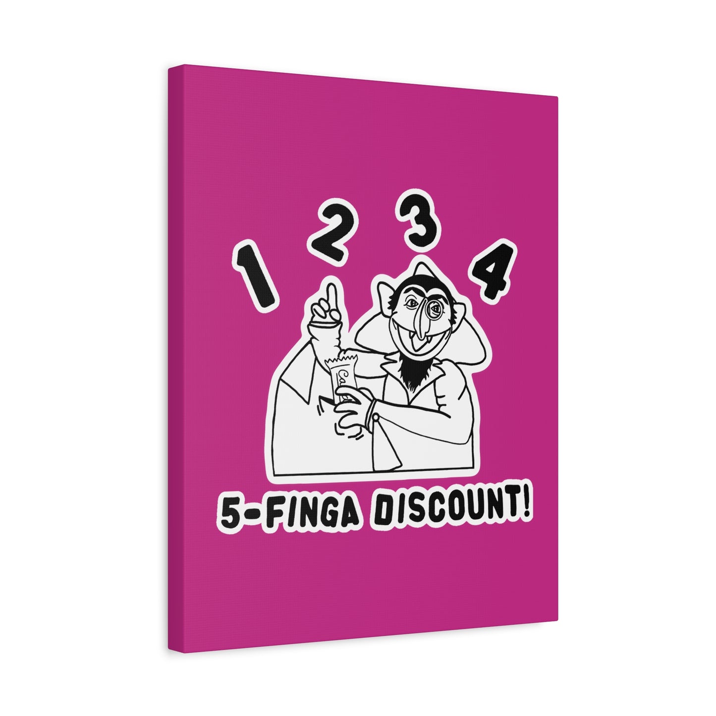 Five Finger Discount Outline Canvas Print Pink - Sesame Street The Count Parody Art Print
