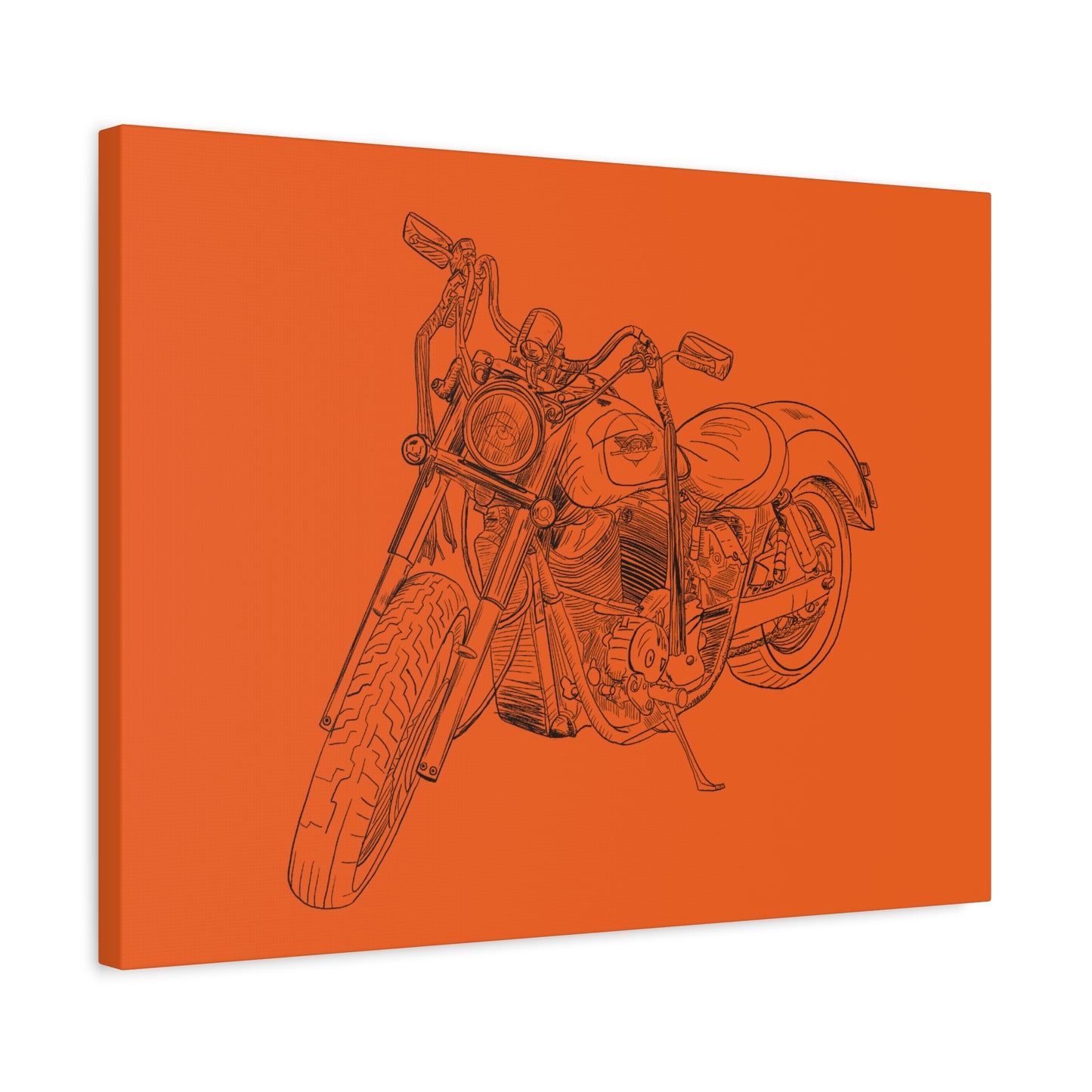 Ride Me Harley Motorcycle Sketch Canvas Print - Black Ink on Orange Background
