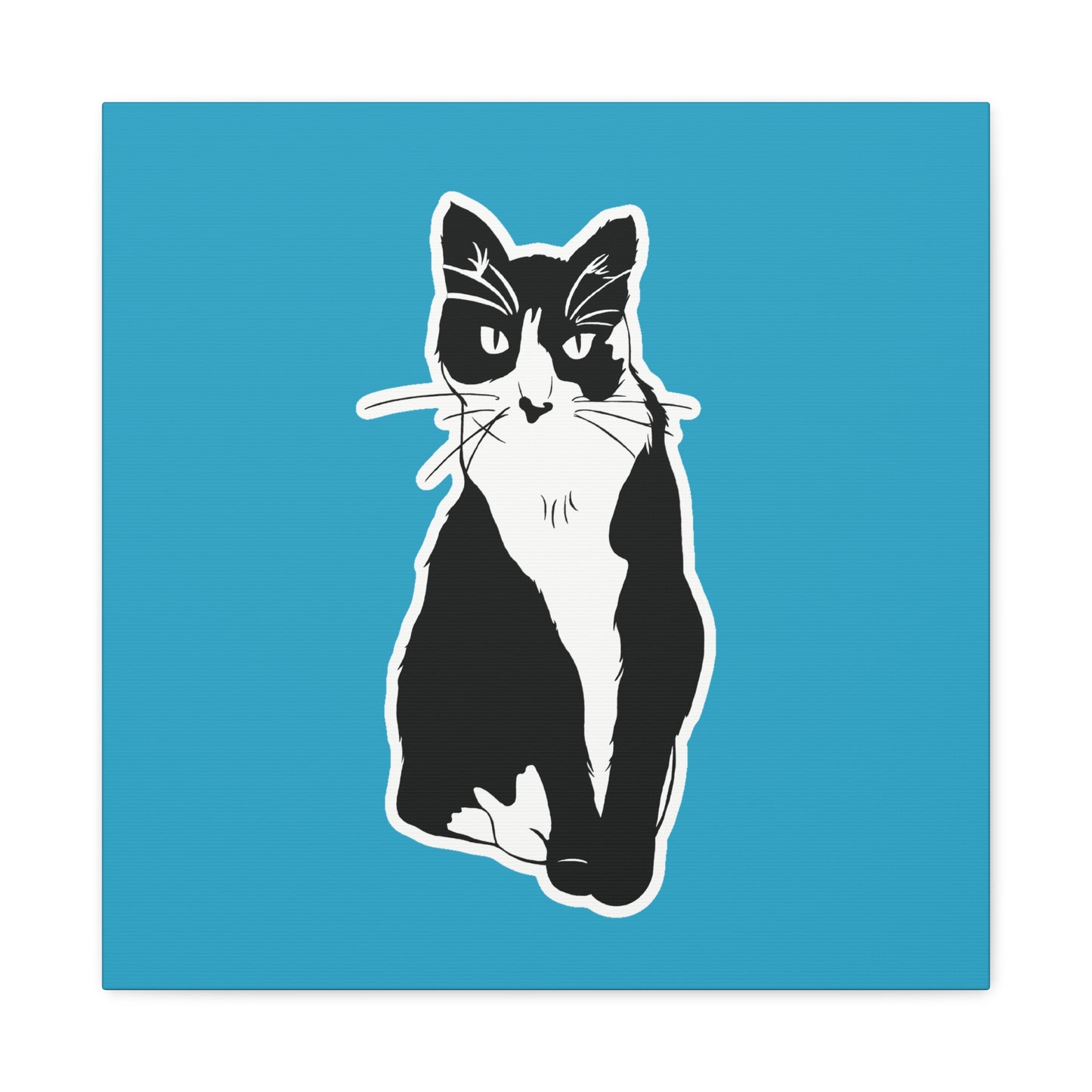 Cat Canvas Print on Turquoise (Sticker Style Cat) - Cat Drawing Art