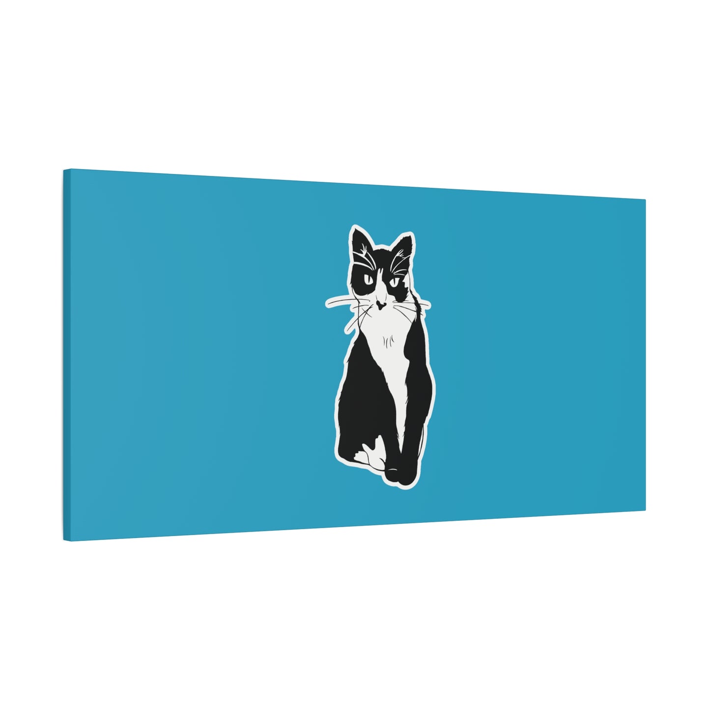 Cat Canvas Print on Turquoise (Sticker Style Cat) - Cat Drawing Art