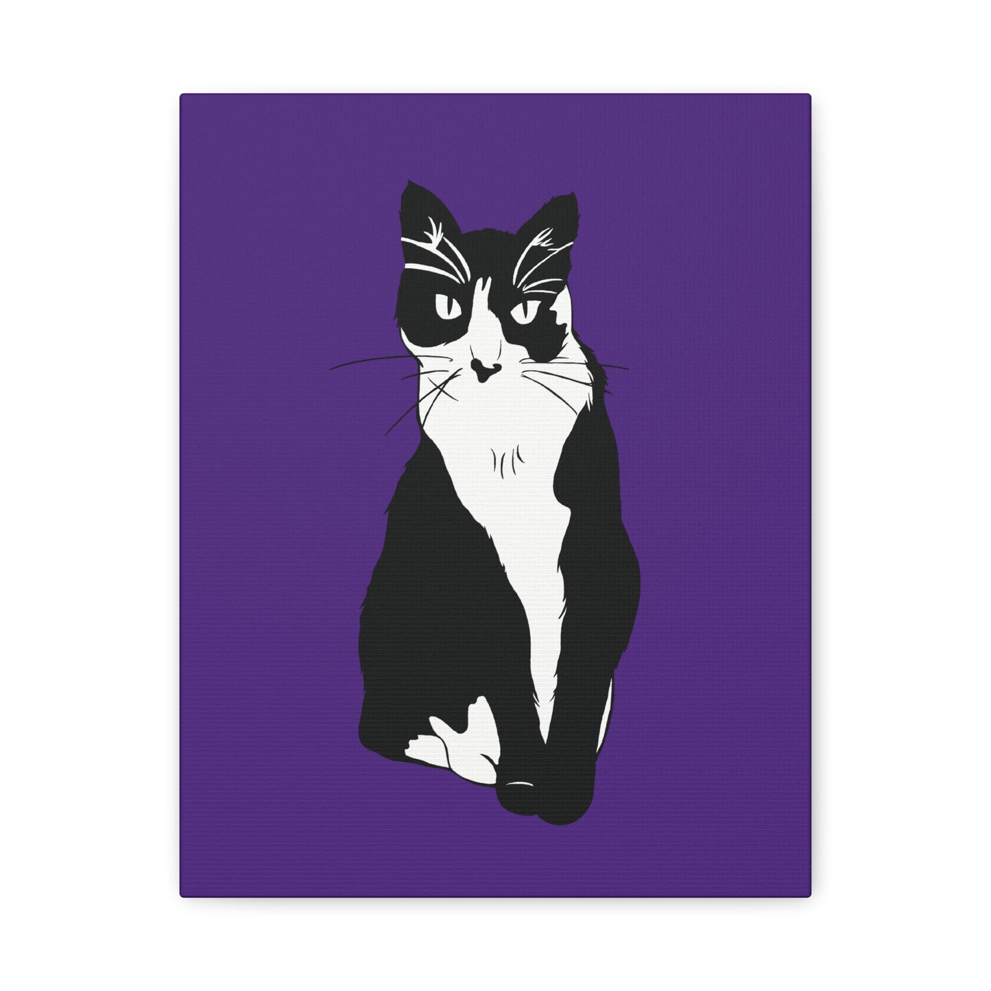 Cat Canvas on Purple (B&W Style Cat) - Cat Drawing Art