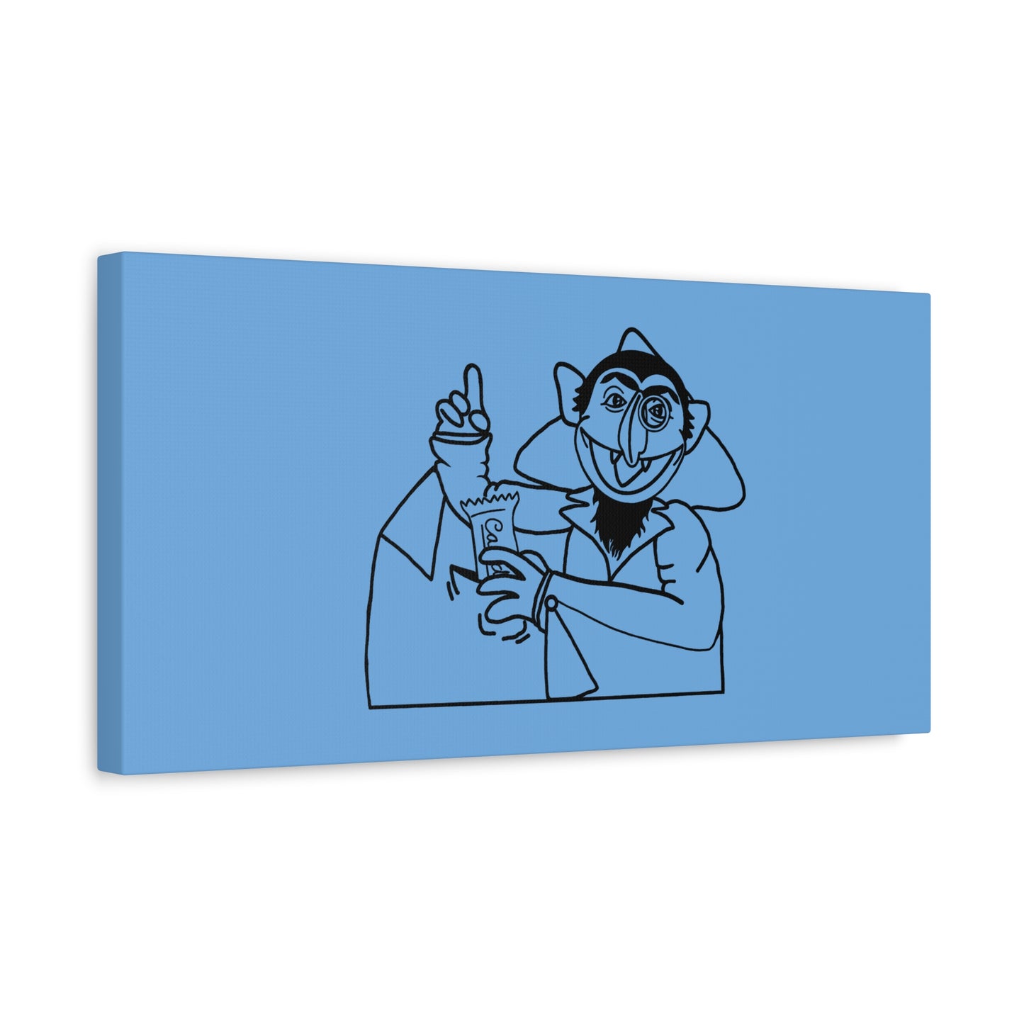 The Count Stealing Candy Outline Canvas Print Light Blue - Sesame Street The Count Parody Art