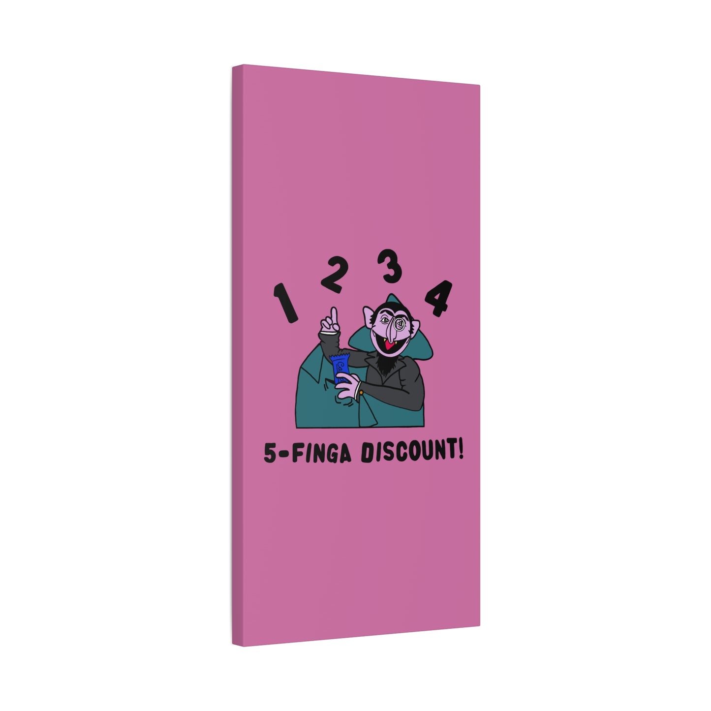 Five Finger Discount Canvas Print Light Pink - Sesame Street The Count Parody Art Print