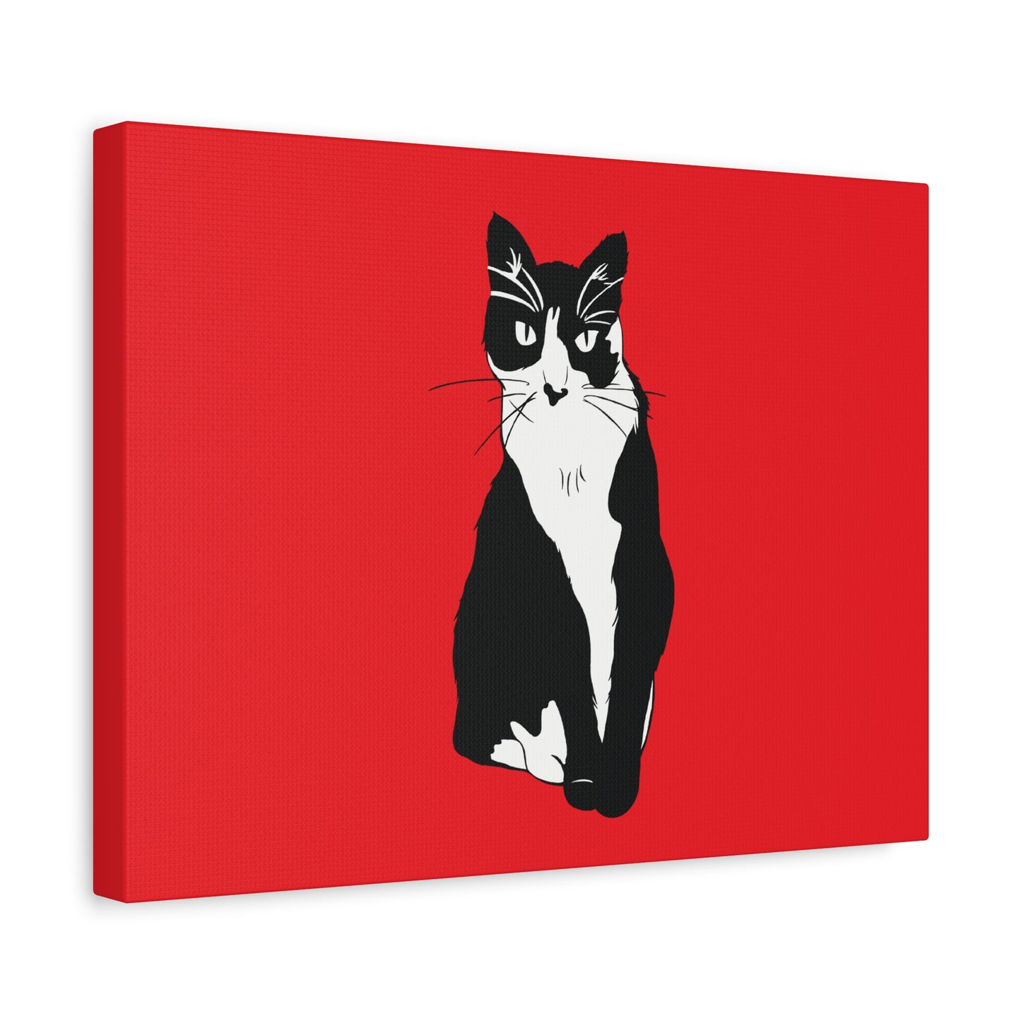Cat Canvas on Red (B&W Style Cat) - Cat Drawing Art