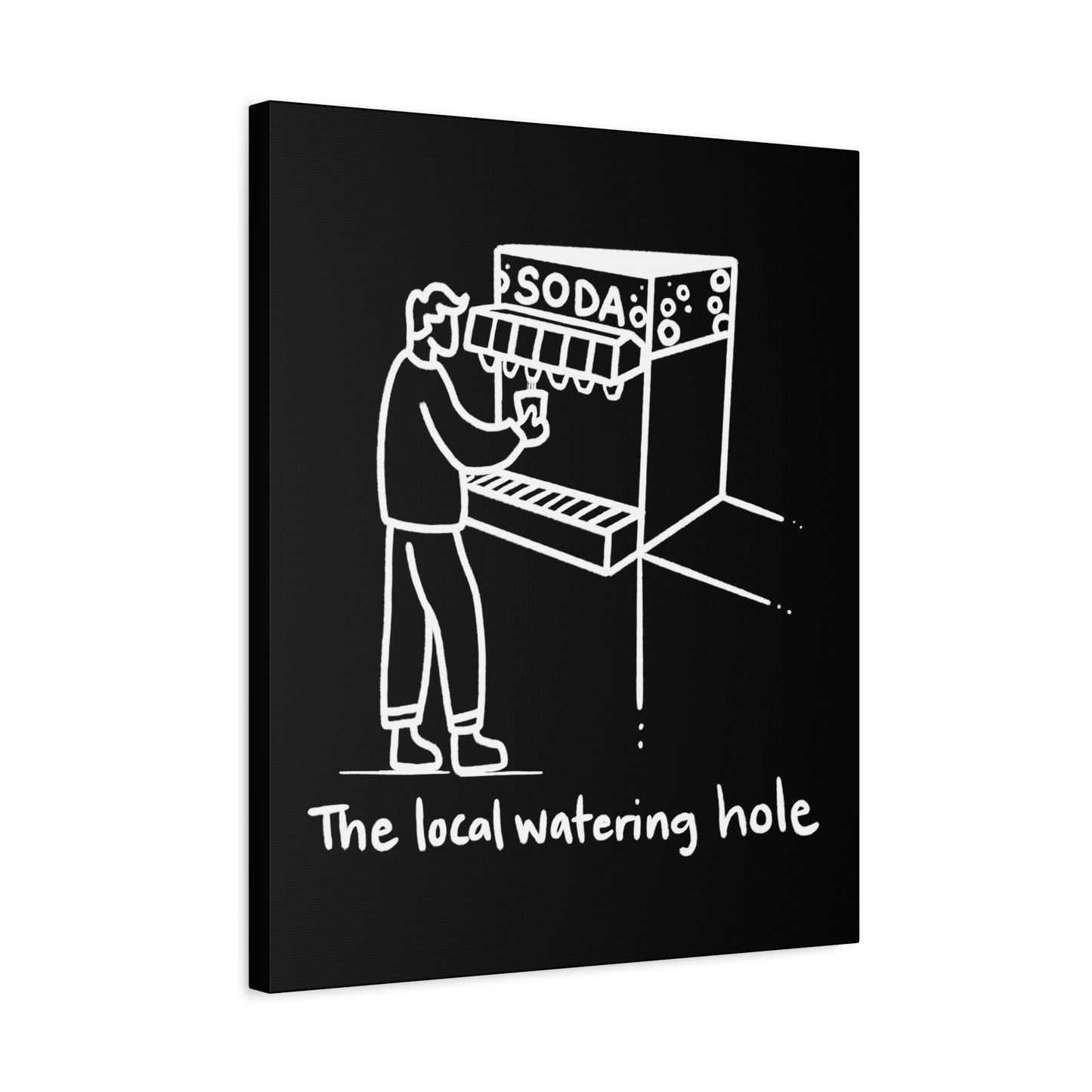 Local Watering Hole Canvas Print - White Ink on Black Background