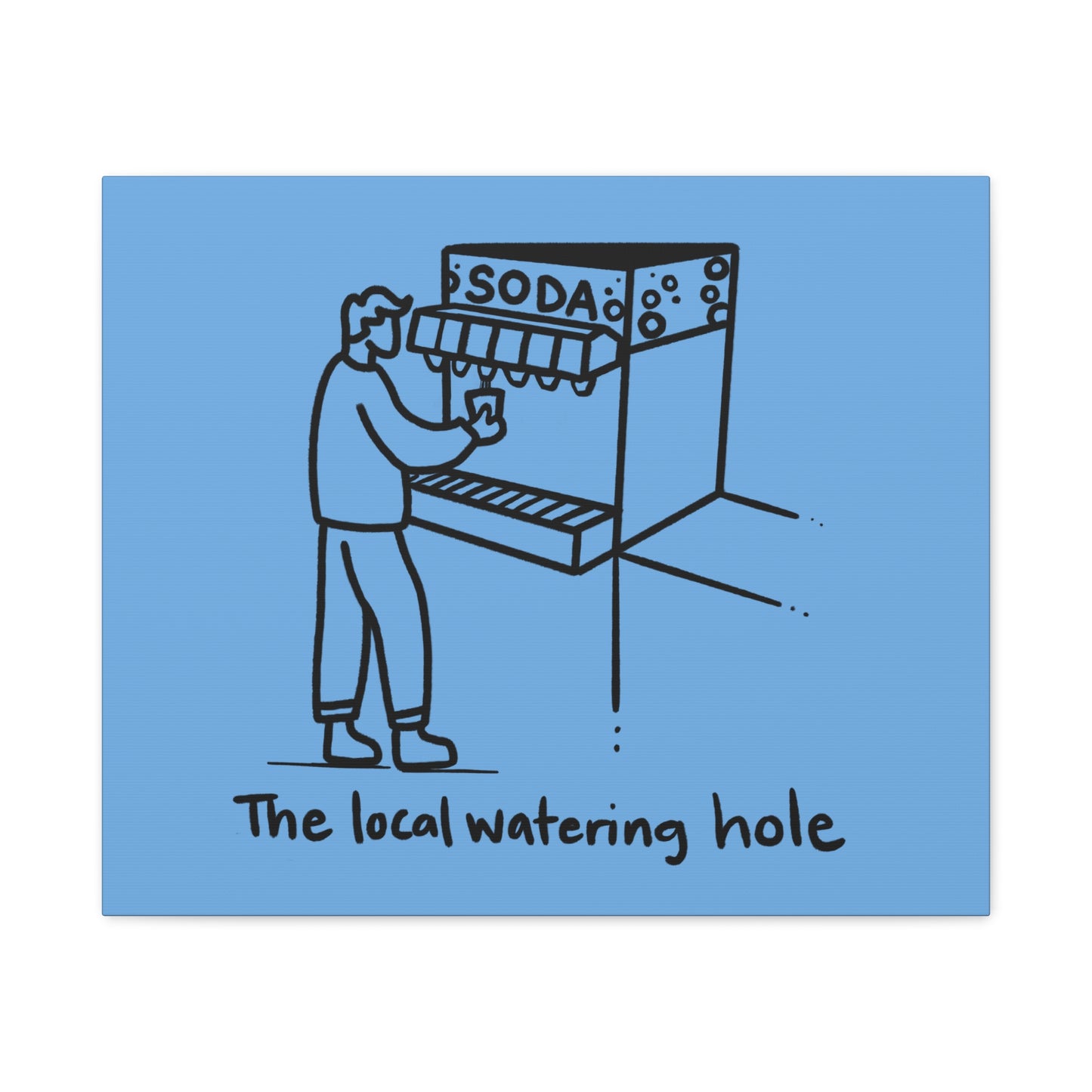 Local Watering Hole Canvas Print - White Ink on Black Background