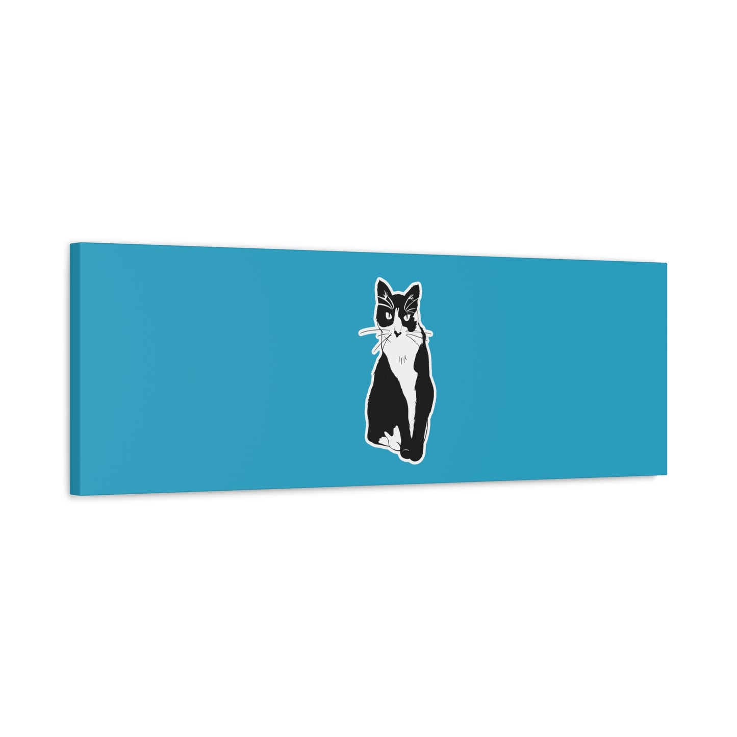Cat Canvas Print on Turquoise (Sticker Style Cat) - Cat Drawing Art