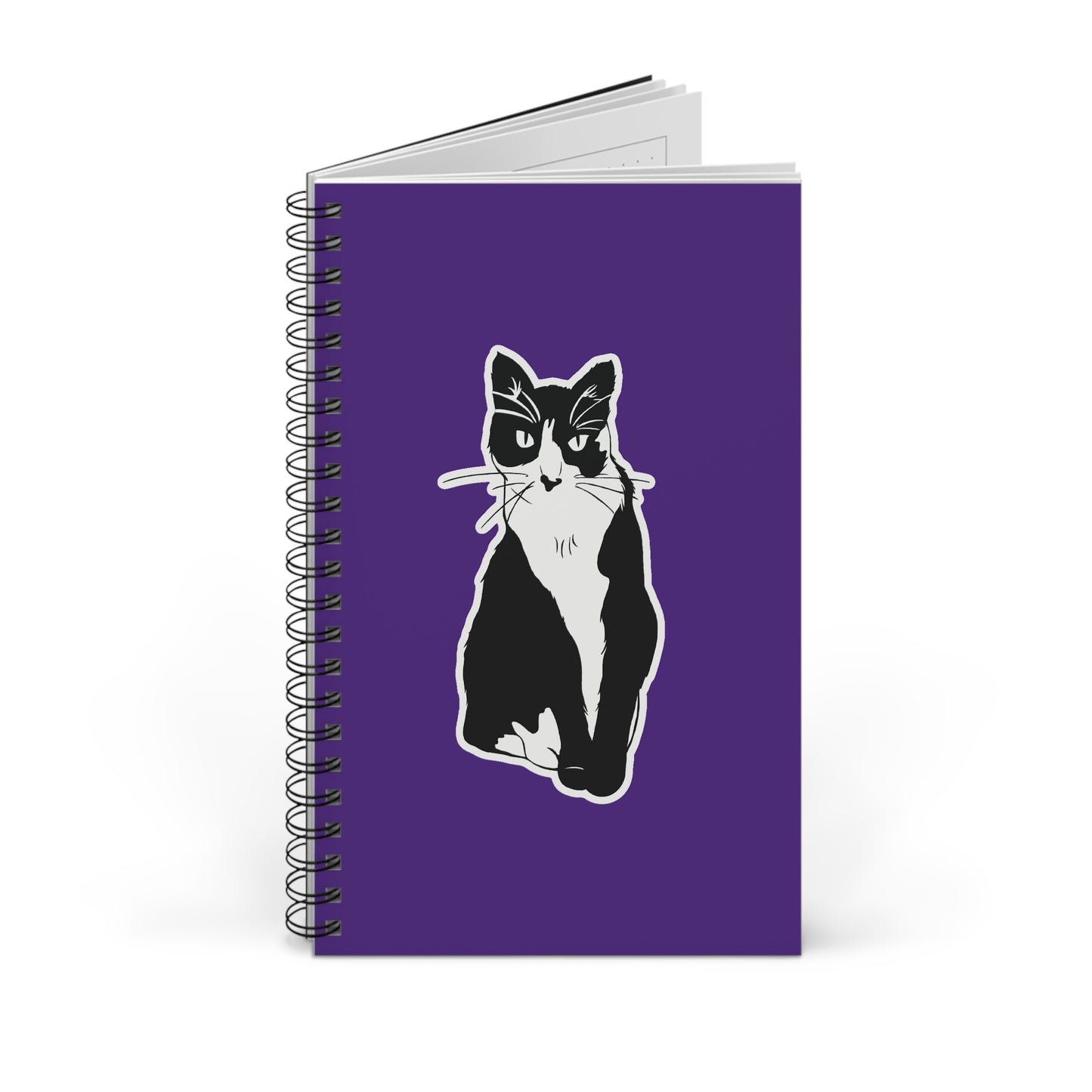 Cat Notebook in Purple (Sticker Style Cat) - Cat Spiral Notebook
