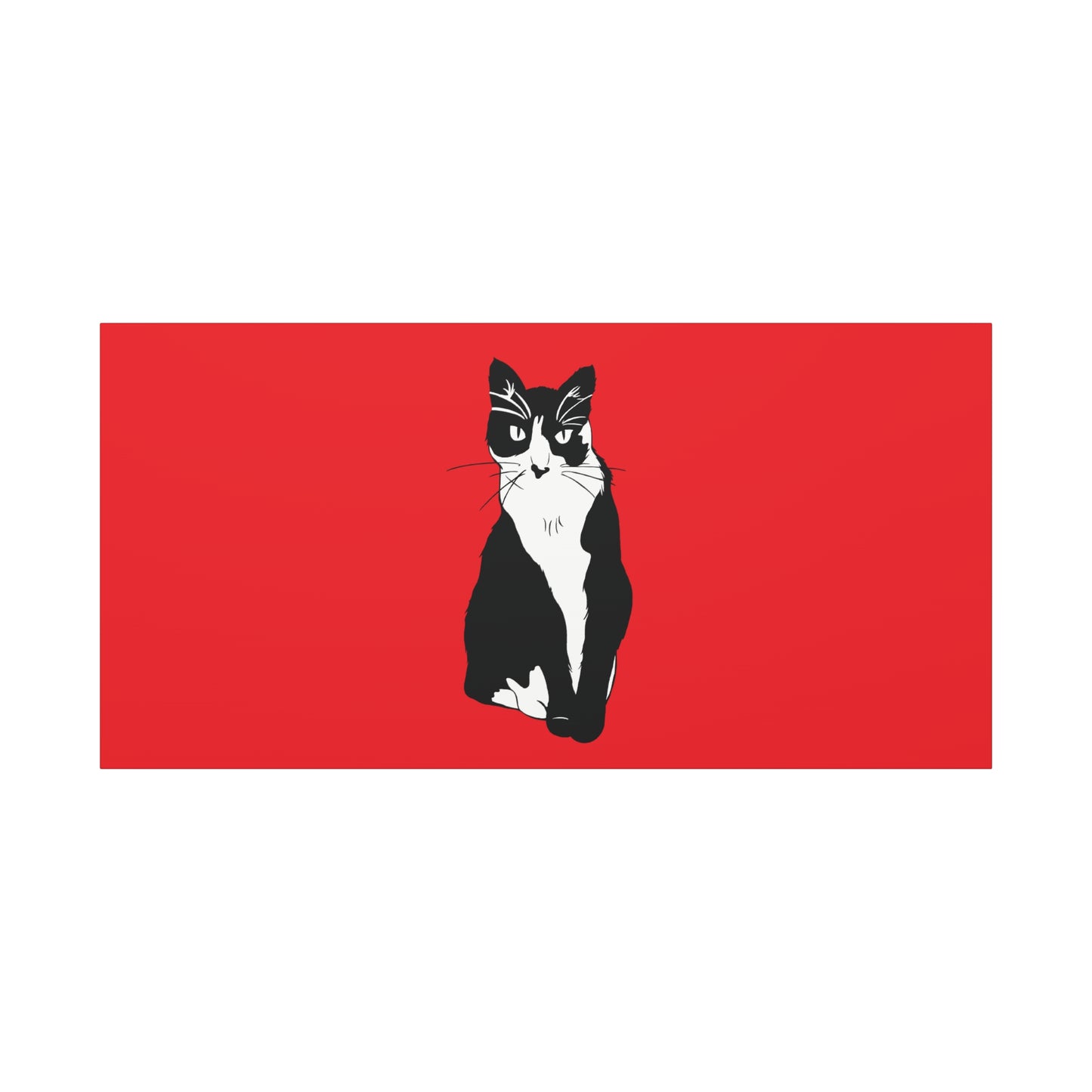 Cat Canvas on Red (B&W Style Cat) - Cat Drawing Art