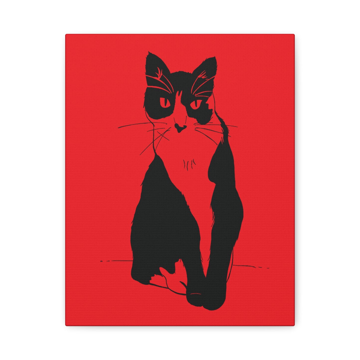 Cat Canvas Print on Red (Transparent Style Cat) - Cat Drawing Art