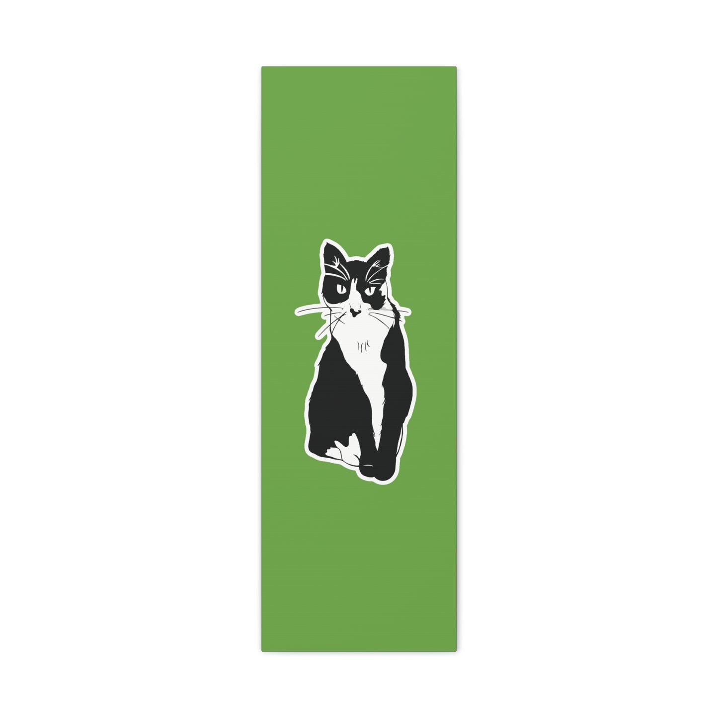 Cat Canvas Print on Green (B&W Style Cat) - Cat Drawing Art